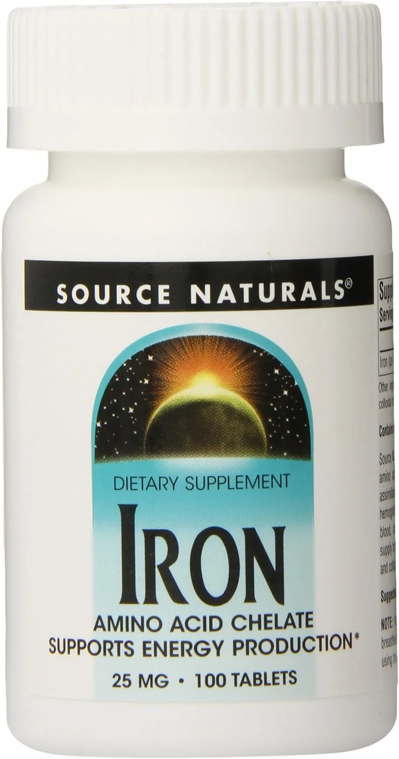 سورس نچرالز آهن 25 میلی گرم، پشتیبانی از تولید انرژی، 100 قرص، (بسته 3 عددی)