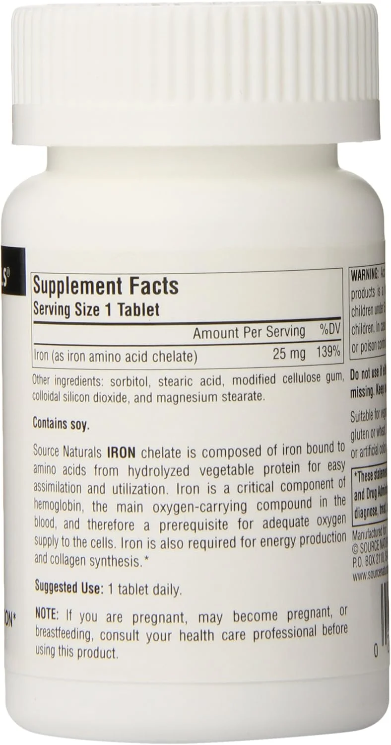 سورس نچرالز آهن 25 میلی گرم، پشتیبانی از تولید انرژی، 100 قرص، (بسته 3 عددی)