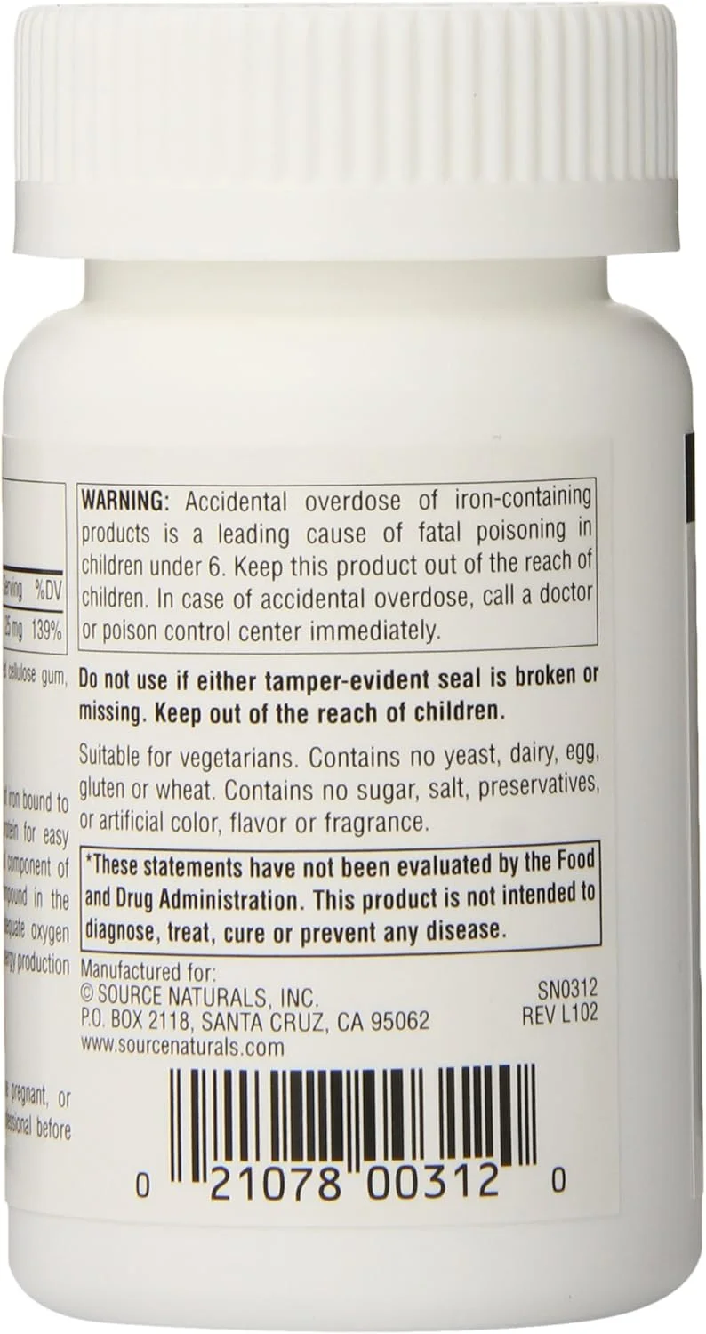 سورس نچرالز آهن 25 میلی گرم، پشتیبانی از تولید انرژی، 100 قرص، (بسته 3 عددی)