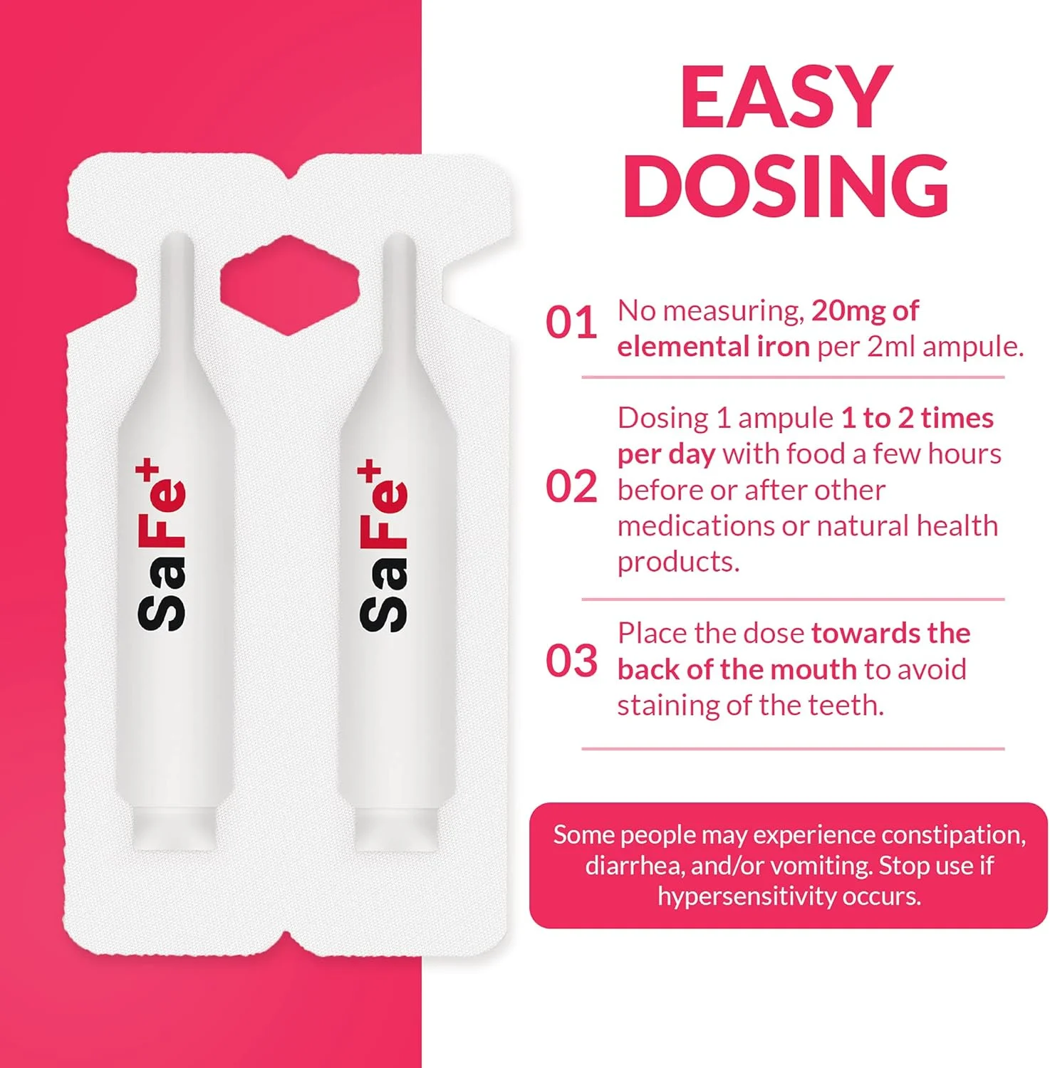 آهن مایع SaFe+ برای کودکان | طعم عالی گیلاس | استفاده آسان 20 میلی گرم آهن در هر آمپول 2 میلی لیتری | 30 واحد دوز (هر کدام 2 میلی لیتر) | بدون شکر و بدون آلرژن | حفظ سلامت جسمی و روانی