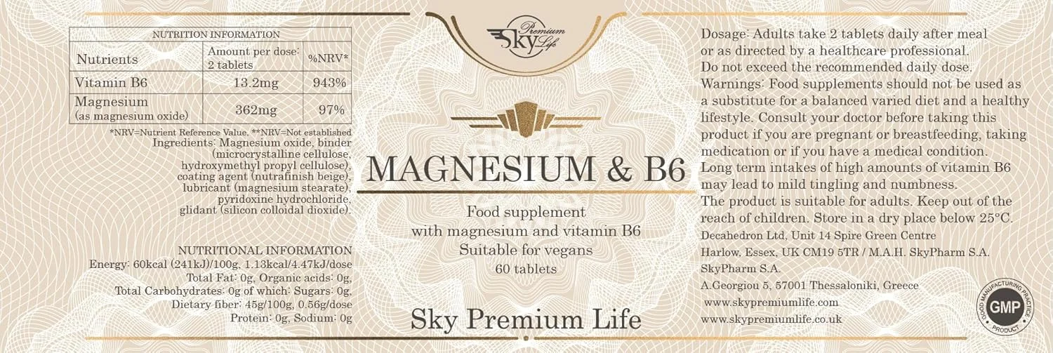 مکمل غذایی منیزیم Sky Premium Life با ویتامین B6 - 60 قرص مکمل غذایی منیزیم B6 - فرمول گیاهی ممتاز غیر تراریخته - پشتیبانی از عملکرد اعصاب و عضلات، سلامت استخوان مکمل غذایی منیزیم Sky Premium Life با ویتامین B6 - 60 قرص مکمل غذایی منیزیم B6 - فرمول گیاهی ممتاز غیر تراریخته - پشتیبانی از عملکرد اعصاب و عضلات، سلامت استخوان