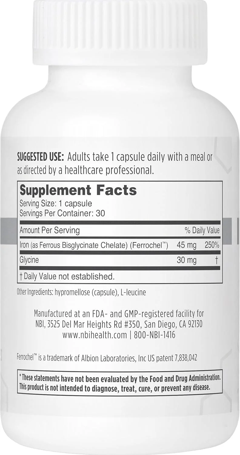 ان بی آی فرو سالو، بهترین مکمل آهن با جذب بالا 45 میلی گرم | قدرت بالا | ایمن برای دستگاه گوارش | 30 عدد کپسول گیاهی