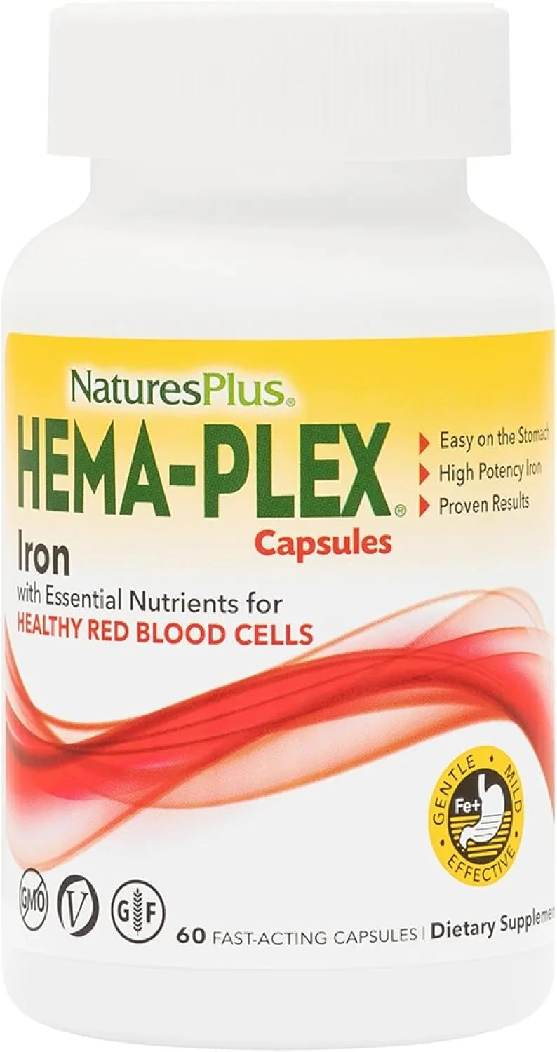 هماتینیک پلاس Nature's Plus - 60 کپسول سریع الاثر، بسته 3 عددی - 85 میلی گرم آهن المنتال + ویتامین C و بیوفلاونوئیدها برای گلبول های قرمز سالم - وگان، بدون گلوتن - 90 سروینگ در مجموع