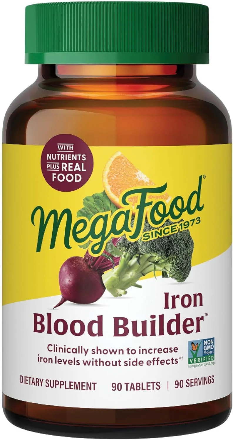 مکمل آهن MegaFood Blood Builder - نشان داده شده است که سطح را بدون حالت تهوع یا یبوست افزایش می دهد، پشتیبانی از انرژی با آهن، ویتامین B12 و اسید فولیک، گیاهی، 90 قرص