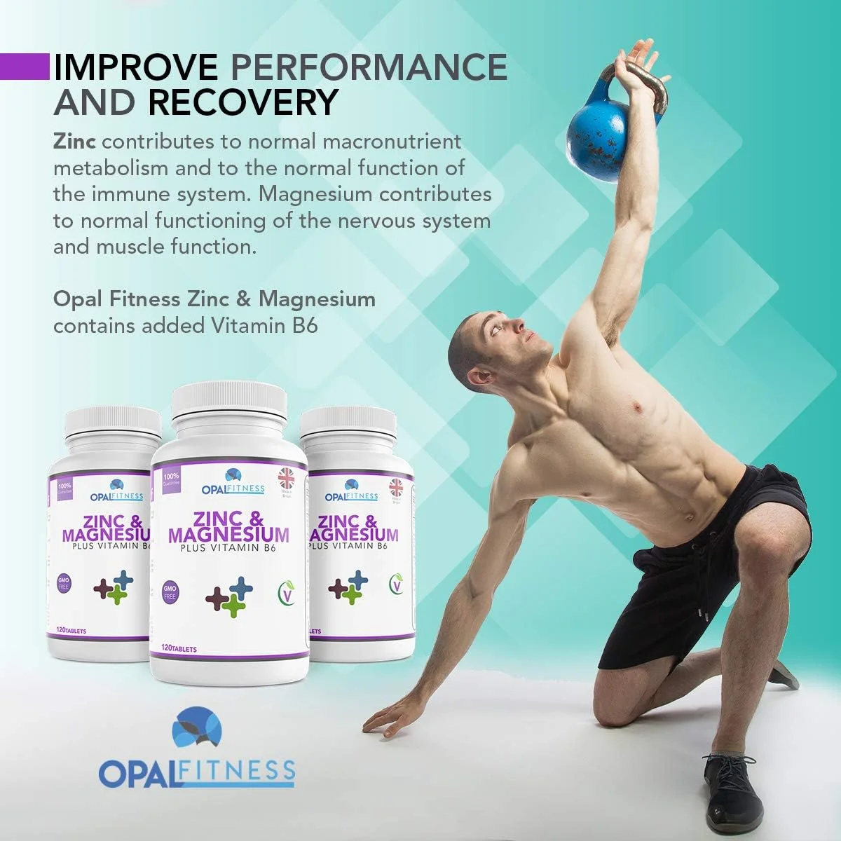 مکمل قرص های زینک و منیزیم به همراه ویتامین B6 از Opal Fitness - فرمول عملکرد ورزشی و ریکاوری - بدون GMO - مناسب برای گیاهخواران - 120 قرص مکمل قرص های زینک و منیزیم به همراه ویتامین B6 از Opal Fitness - فرمول عملکرد ورزشی و ریکاوری - بدون GMO - مناسب برای گیاهخواران - 120 قرص