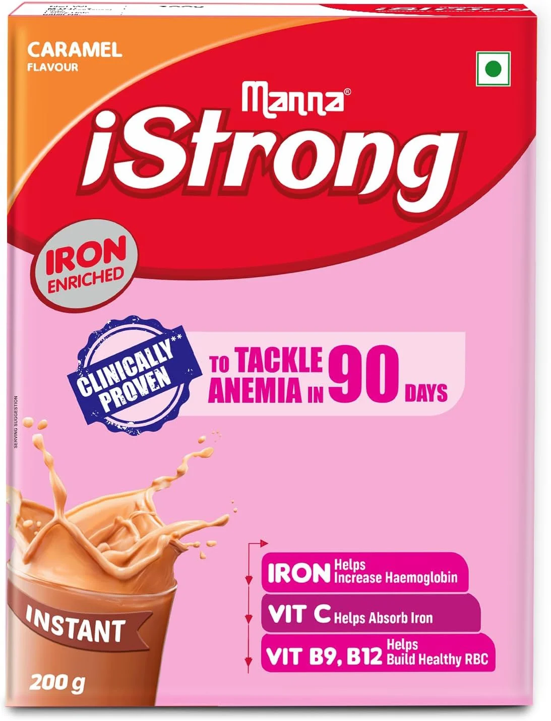 مانا آی‌استرانگ، از نظر بالینی ثابت شده برای مبارزه با کم خونی، مکمل آهن برای بانوان با طعم کارامل ۴۰۰ گرم