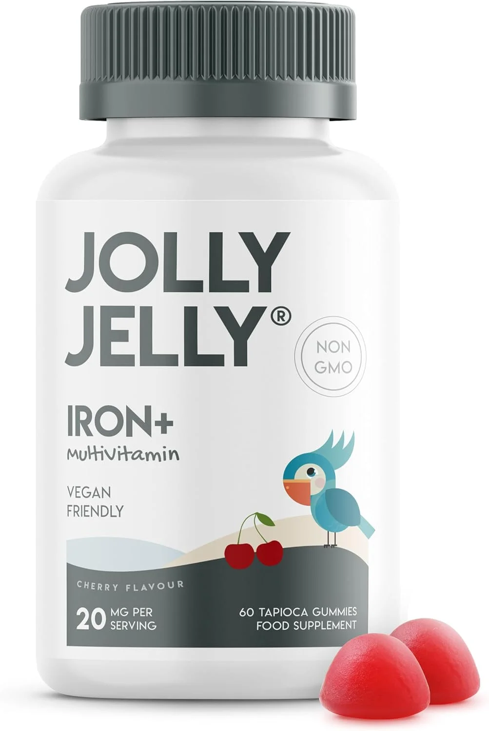 پاستیل های تاپیوکا آهن و مولتی ویتامین - 3200 میکروگرم - فرمول قوی برای انرژی و ایمنی، ساخته شده با تاپیوکا ارگانیک، طعم گیلاس - کوشر، حلال، غیر GMO - 60 پاستیل میوه ای گیاهی.