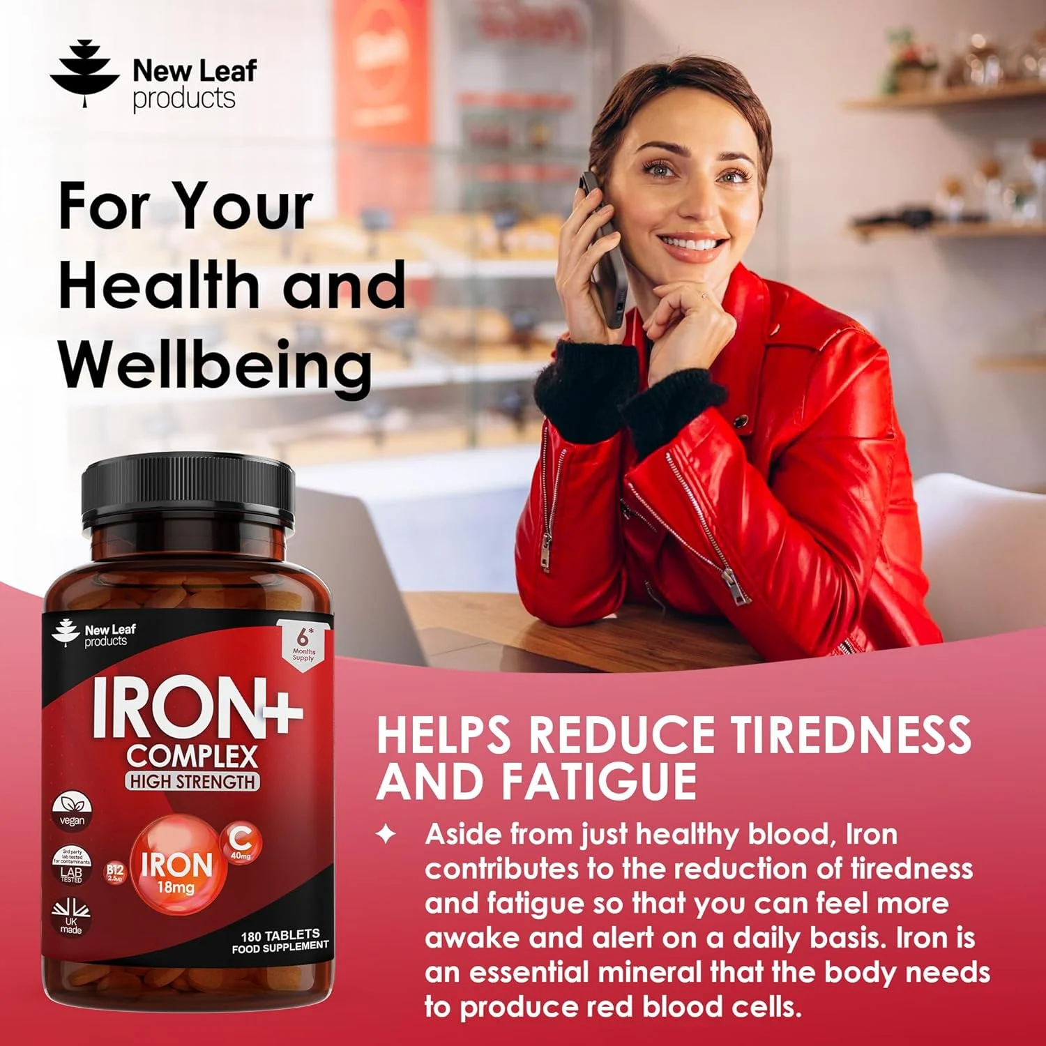 قرص آهن با قدرت بالا و جذب سریع، ۱۸ میلی گرم - مکمل های آهن ملایم برای کاهش خستگی و کمک به عملکرد طبیعی سیستم ایمنی + ویتامین های A، C، B2، B12، فولیک، ۱۸۰ قرص قرص آهن با قدرت بالا و جذب سریع، ۱۸ میلی گرم - مکمل های آهن ملایم برای کاهش خستگی و کمک به عملکرد طبیعی سیستم ایمنی + ویتامین های A، C، B2، B12، فولیک، ۱۸۰ قرص