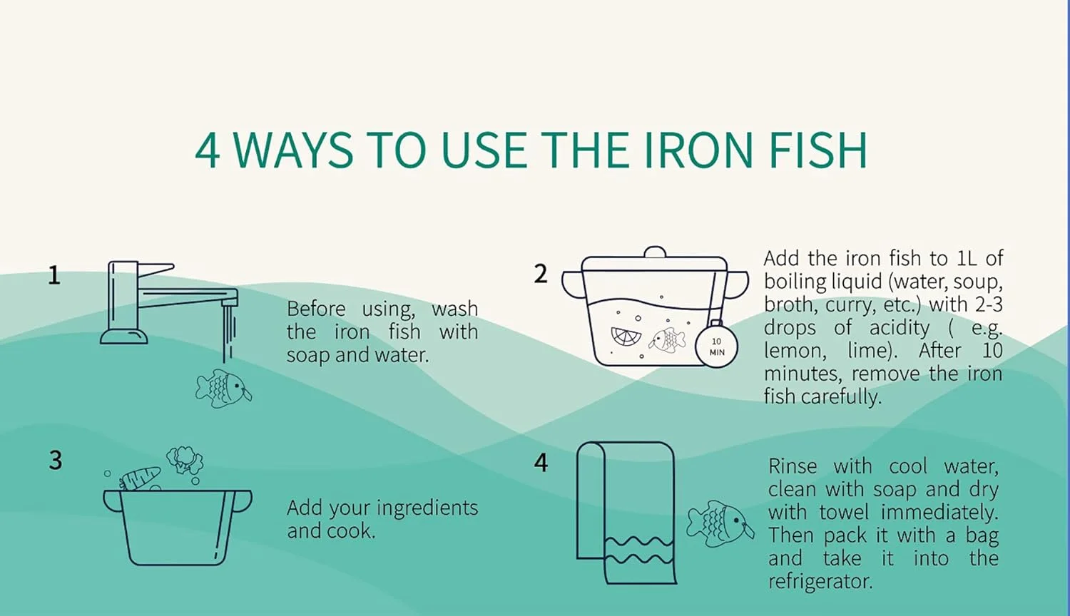 بسته دو عددی ماهی آهنی همراه با کیف - ابزاری موثر و ایمن برای پخت و پز و افزودن آهن به غذا، ایده آل برای گیاهخواران و ورزشکاران