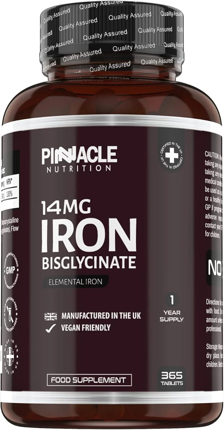 قرص آهن ۱۴ میلی گرم - ۳۶۵ عدد (تامین ۱۲ ماهه) - مکمل آهن بیس گلیسینات گیاهی با قدرت بالا - کاهش خستگی و کوفتگی - برای آقایان و بانوان، ساخت بریتانیا
