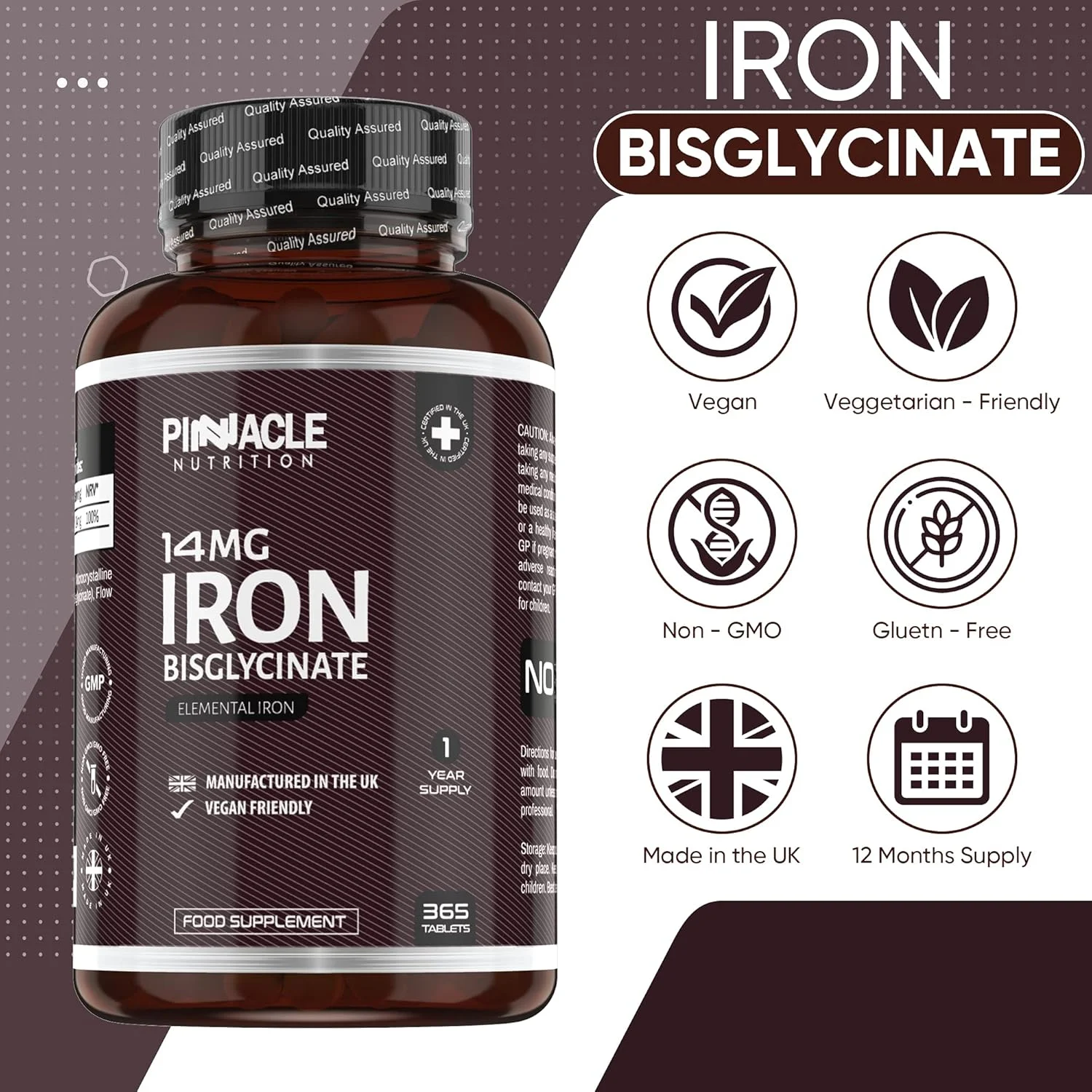 قرص آهن ۱۴ میلی گرم - ۳۶۵ عدد (تامین ۱۲ ماهه) - مکمل آهن بیس گلیسینات گیاهی با قدرت بالا - کاهش خستگی و کوفتگی - برای آقایان و بانوان، ساخت بریتانیا قرص آهن ۱۴ میلی گرم - ۳۶۵ عدد (تامین ۱۲ ماهه) - مکمل آهن بیس گلیسینات گیاهی با قدرت بالا - کاهش خستگی و کوفتگی - برای آقایان و بانوان، ساخت بریتانیا