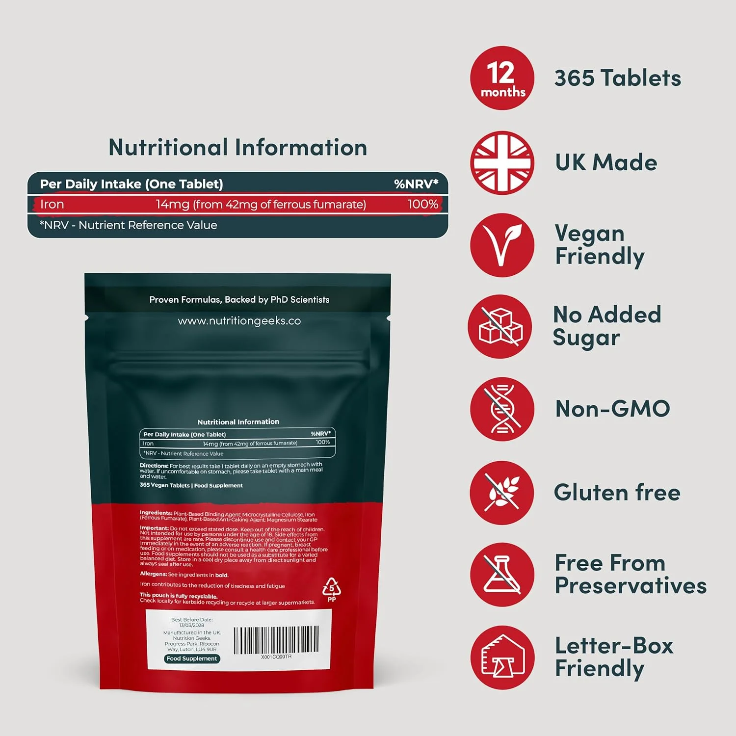 قرص آهن با دوز بالا 14 میلی گرم - 365 عدد، تامین 12 ماهه - مکمل آهن گیاهی برای زنان و مردان - فومارات آهن، کاهش خستگی - ویتامین ساخت بریتانیا قرص آهن با دوز بالا 14 میلی گرم - 365 عدد، تامین 12 ماهه - مکمل آهن گیاهی برای زنان و مردان - فومارات آهن، کاهش خستگی - ویتامین ساخت بریتانیا