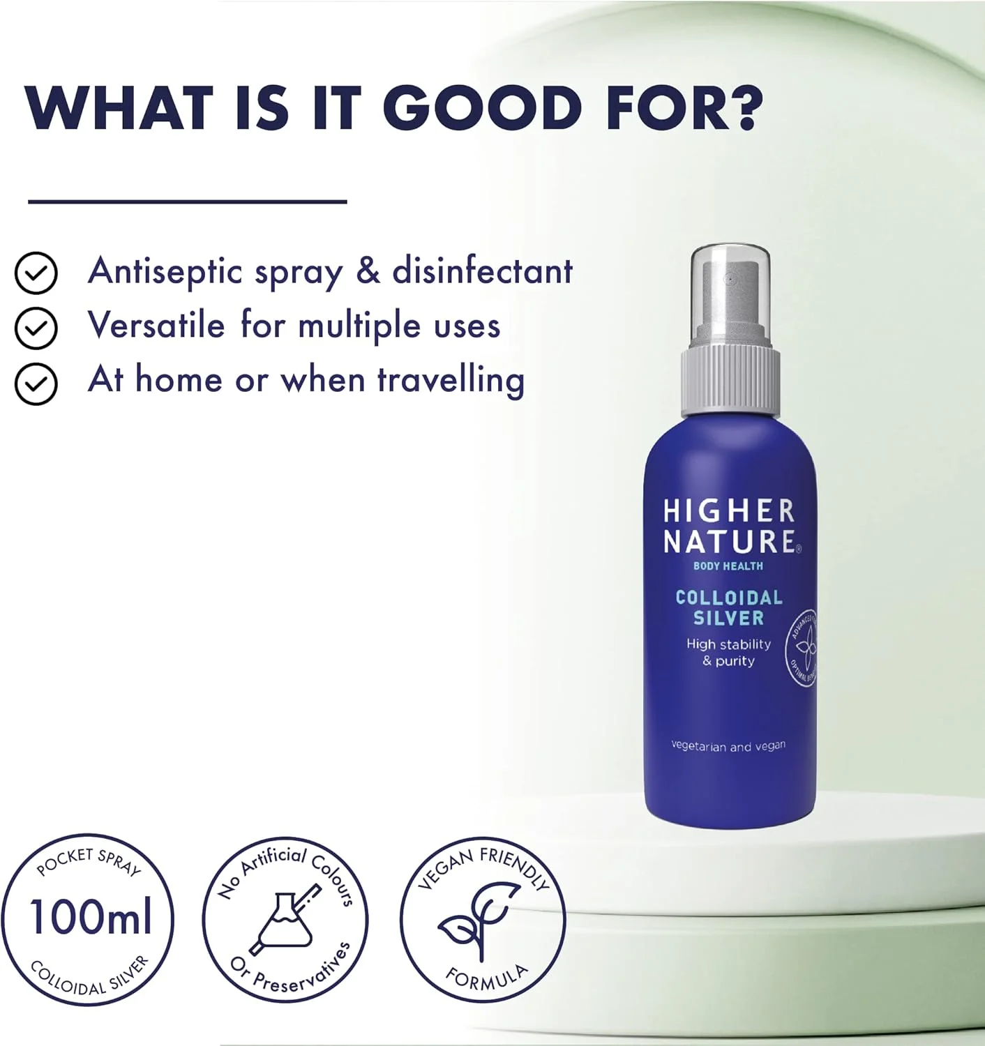 محلول نقره کلوئیدی هایر نیچر - آب تصفیه شده با نقره درجه یک - اسپری ضد عفونی کننده - 100 میلی لیتر محلول نقره کلوئیدی هایر نیچر - آب تصفیه شده با نقره درجه یک - اسپری ضد عفونی کننده - 100 میلی لیتر