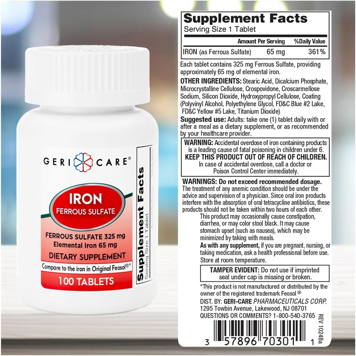 قرص های سولفات آهن GeriCare 325 میلی گرم، مکمل آهن با قدرت بالا 65 میلی گرم آهن المنتال | مکمل غذایی 100 عددی. (بسته 1 عددی) قرص های سولفات آهن GeriCare 325 میلی گرم، مکمل آهن با قدرت بالا 65 میلی گرم آهن المنتال | مکمل غذایی 100 عددی. (بسته 1 عددی)