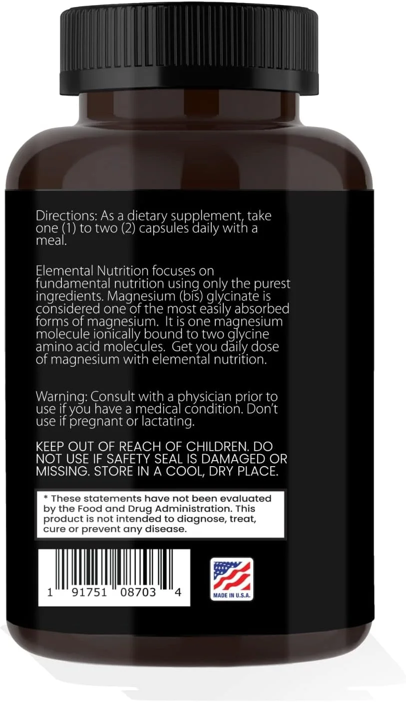 گلیسینات منیزیم - 400 میلی گرم در هر کپسول، منیزیم خالص با اندازه سروینگ 2، تعداد سروینگ در هر ظرف 30، کمپلکس شده با گلیسین برای حداکثر جذب در یک ظرف مشکی گلیسینات منیزیم - 400 میلی گرم در هر کپسول، منیزیم خالص با اندازه سروینگ 2، تعداد سروینگ در هر ظرف 30، کمپلکس شده با گلیسین برای حداکثر جذب در یک ظرف مشکی