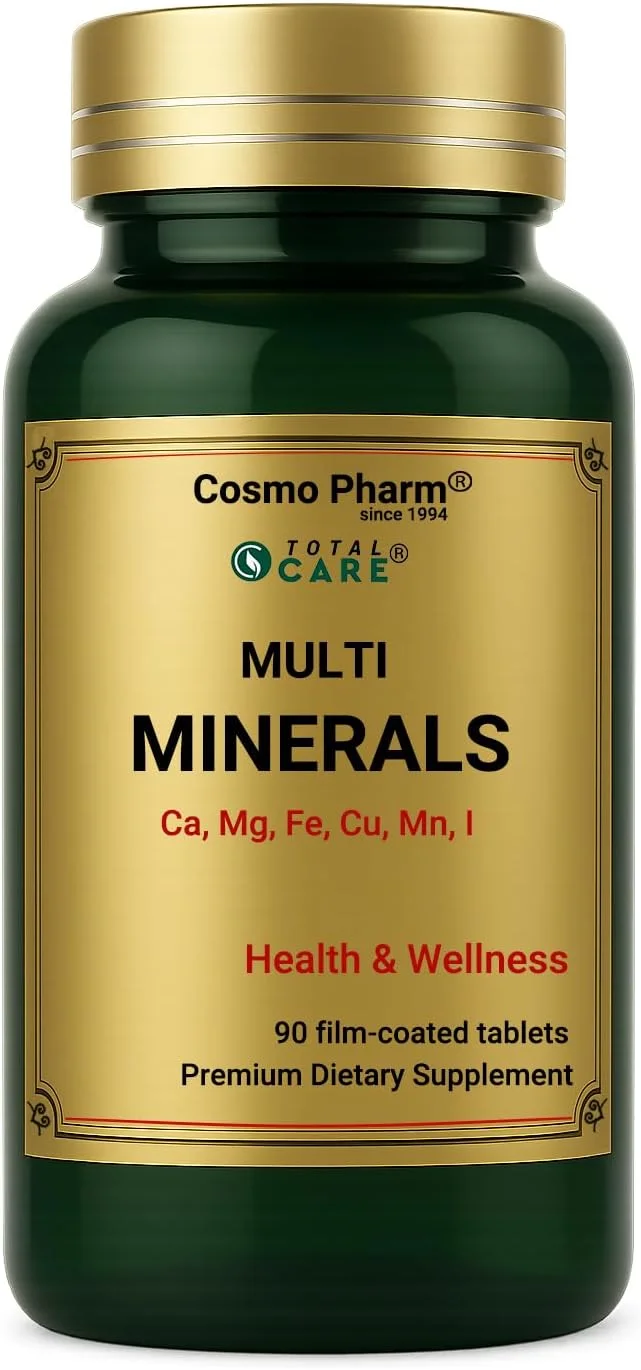 مولتی مینرال ها - 9 ماده معدنی با کلسیم، منیزیم، فسفر، پتاسیم، روی، آهن، مس، منگنز و ید - 90 قرص روکش دار - وگان و گیاهخواری - 1 قرص در روز