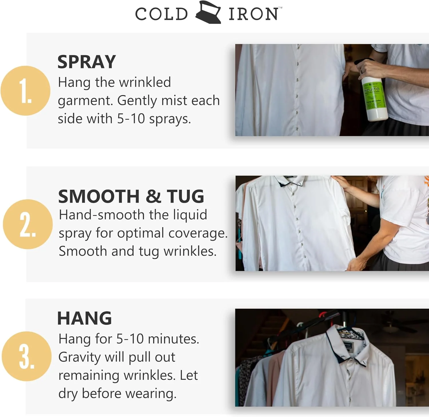 اسپری رفع چروک لباس کلد آیرون، ۹۴۶ میلی لیتر. رایحه کرنبری-مرکبات. جایگزین اتوی گیاهی. استفاده آسان و سریع. اسپری کنید، صاف کنید، آویزان کنید. فرمول برنده جایزه برای صرفه جویی در وقت شما