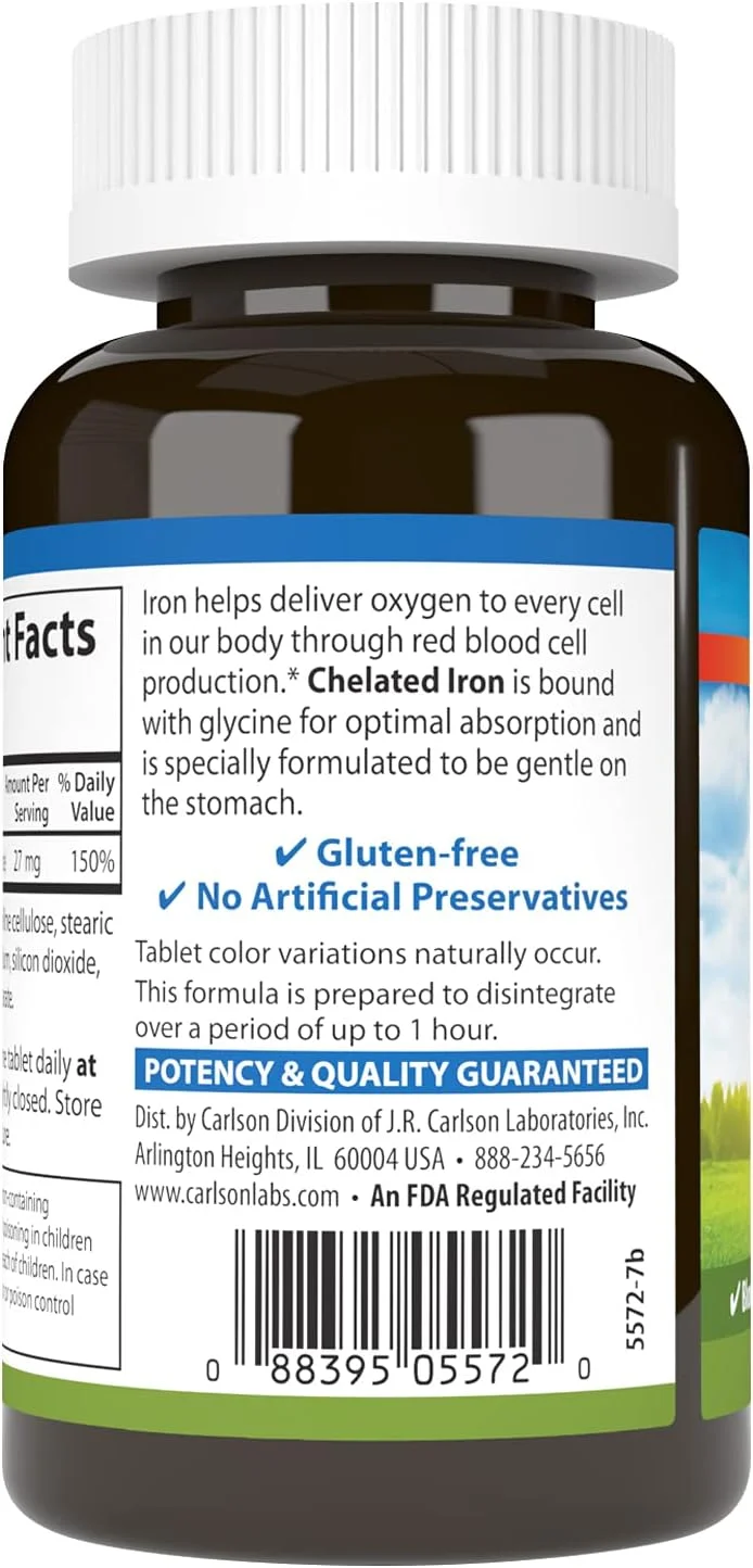 کارلسون، آهن کلاته، 27 میلی گرم، 250 قرص کارلسون، آهن کلاته، 27 میلی گرم، 250 قرص