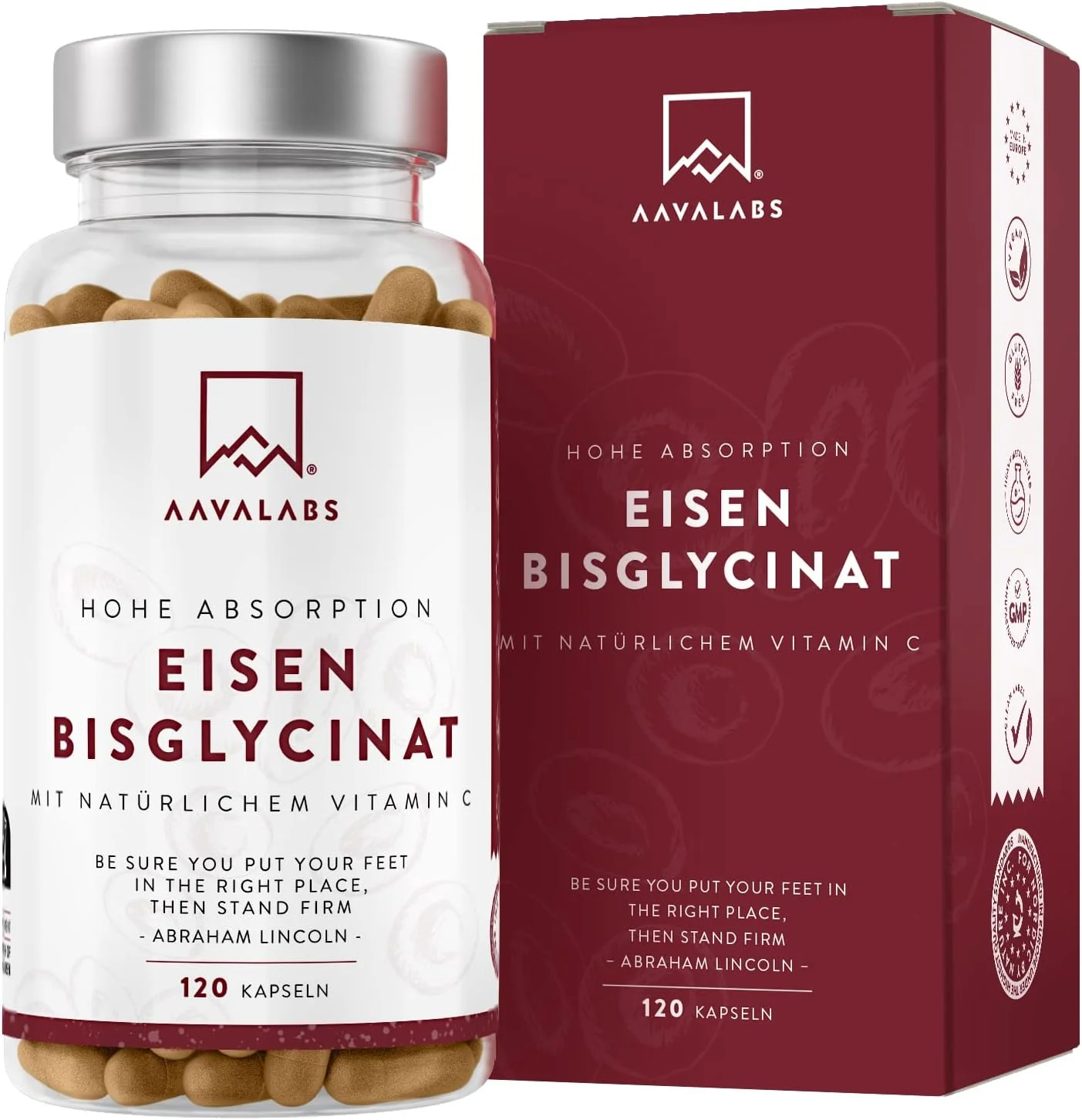 مکمل آهن ملایم AAVALABS برای زنان و مردان - قرص آهن 42 میلی گرم با قدرت بالا با ویتامین C طبیعی - بیس گلیسینات آهن فعال - مکمل های رفع خستگی با فراهمی زیستی بالا - 120 کپسول