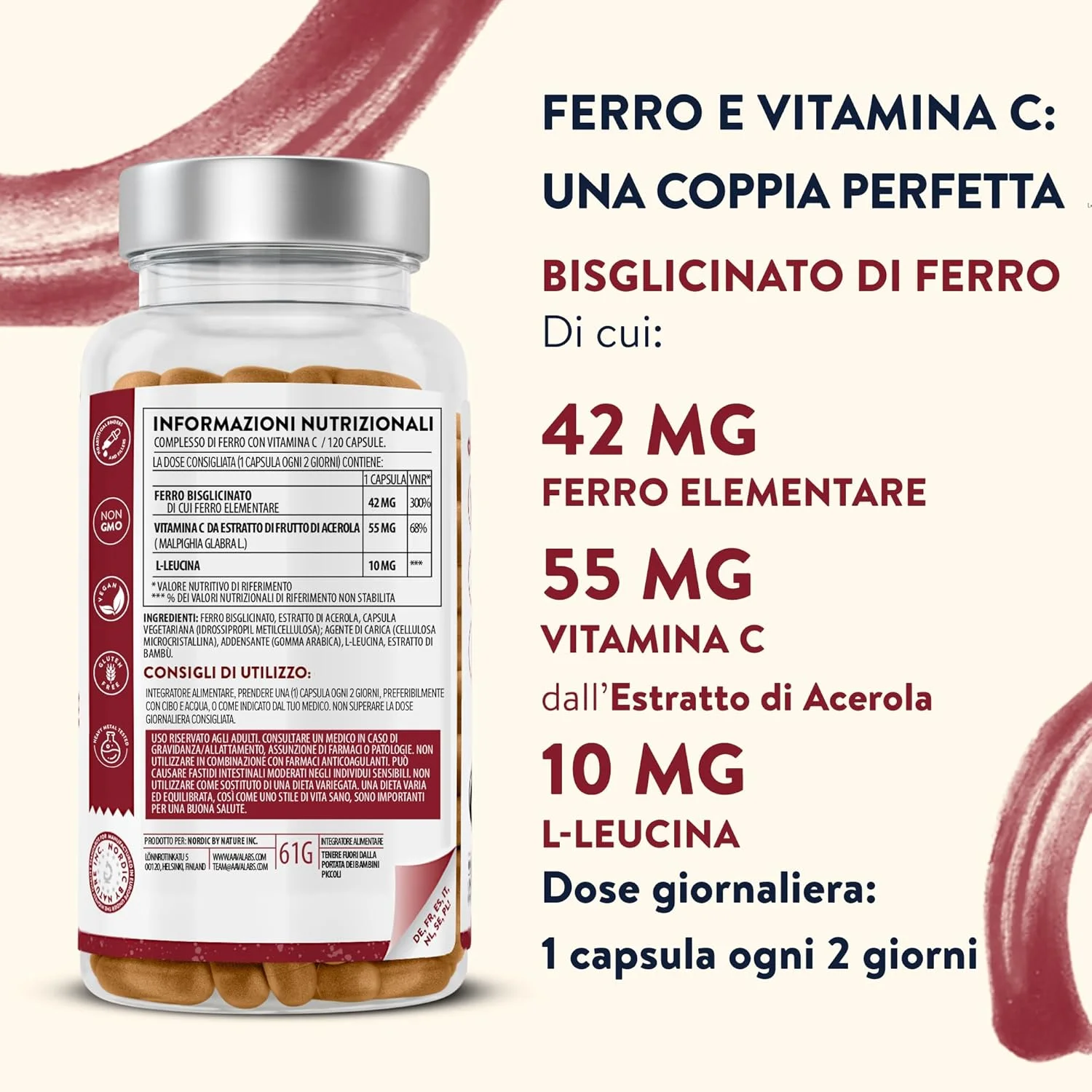 مکمل آهن ملایم AAVALABS برای زنان و مردان - قرص آهن 42 میلی گرم با قدرت بالا با ویتامین C طبیعی - بیس گلیسینات آهن فعال - مکمل های رفع خستگی با فراهمی زیستی بالا - 120 کپسول