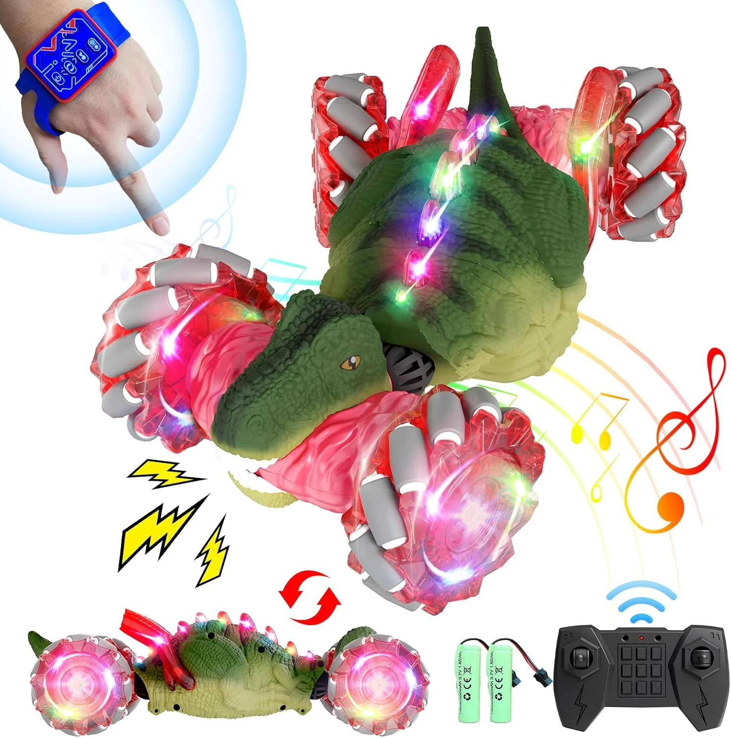 ماشین کنترلی دایناسور، ماشین های آرسی 4WD با فرکانس 2.4 گیگاهرتز با صداهای دایناسور و موسیقی نور، ماشین کنترلی با حسگر حرکتی جاذبه، اسباب بازی های ماشین پیچشی آرسی برای کودکان 4 5 6 7 8-13 ساله