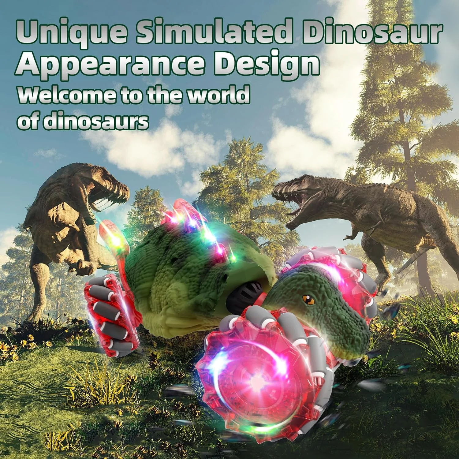 ماشین کنترلی دایناسور، ماشین های آرسی 4WD با فرکانس 2.4 گیگاهرتز با صداهای دایناسور و موسیقی نور، ماشین کنترلی با حسگر حرکتی جاذبه، اسباب بازی های ماشین پیچشی آرسی برای کودکان 4 5 6 7 8-13 ساله