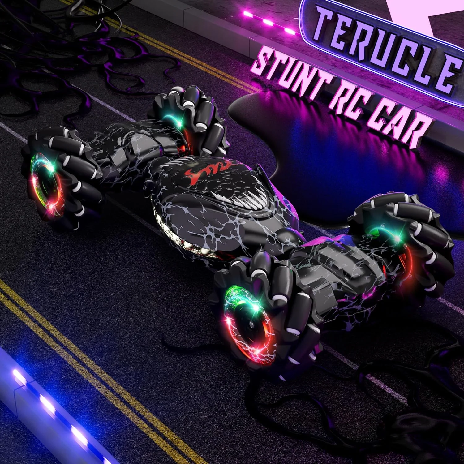 ماشین کنترلی، ماشین های آرسی با حسگر حرکتی 2.4 گیگاهرتز 4WD، ماشین اسباب بازی بدلکاری پیچشی آرسی ونوم، اسباب بازی کودکان برای پسران و دختران 5-7 ساله، ماشین دریفت آرسی با هدیه موسیقی سبک برای اسباب بازی های پسرانه 8-13 ساله