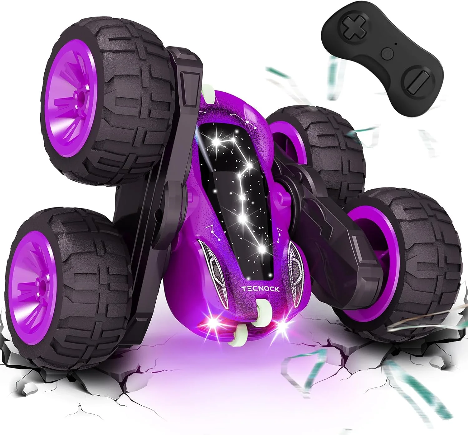 ماشین کنترلی Tecnock مدل 2024 با کنترل از راه دور 2.4 گیگاهرتز، قابلیت چرخش 360 درجه، ماشین بدلکاری RC، کامیون هیولا با نور رنگارنگ، هدیه اسباب بازی فضای باز برای پسران و کودکان 3 تا 12 سال