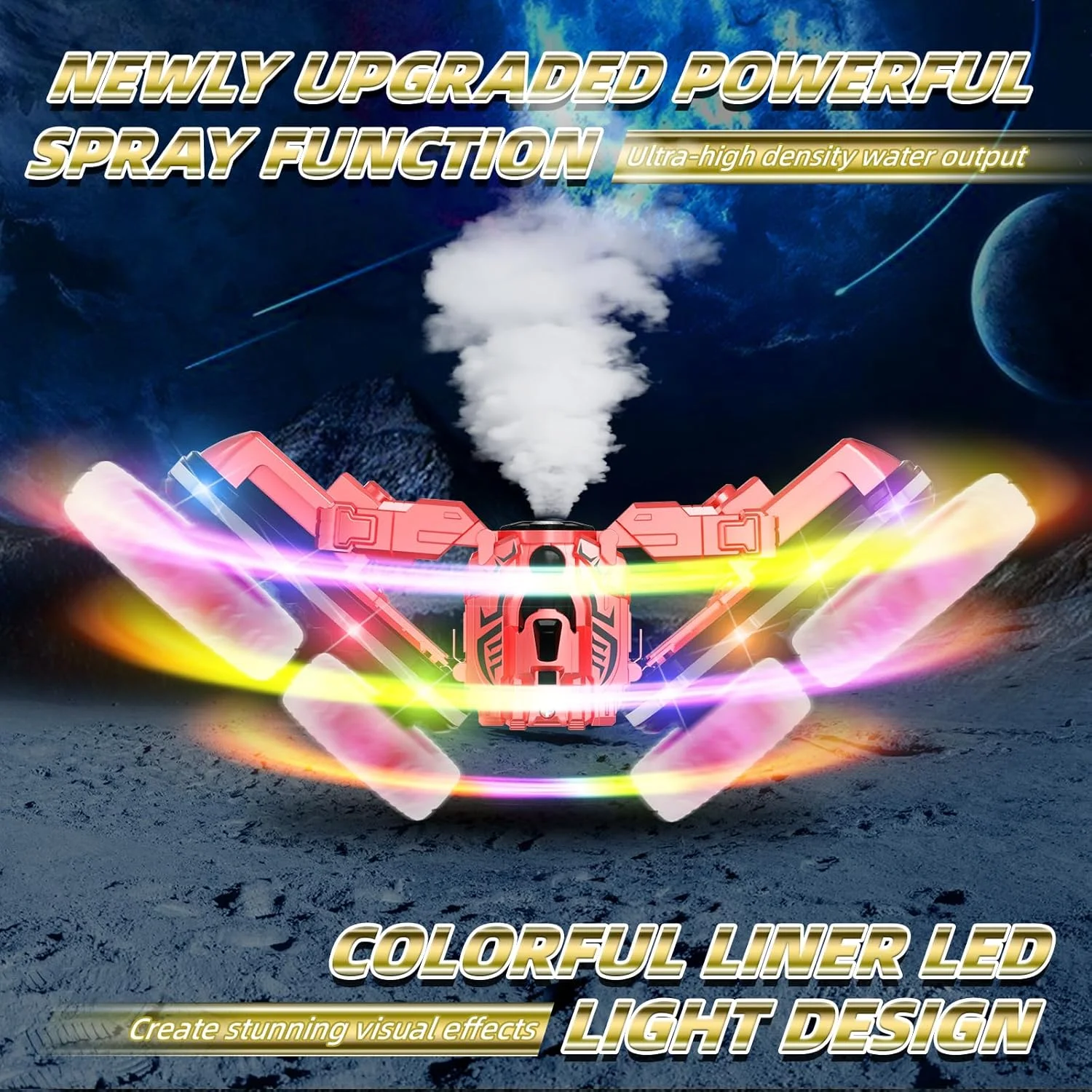 ماشین کنترلی آفرود چرخشی 360 درجه با چراغ های جذاب، ماشین دریفت کنترلی مناسب اسباب بازی کودکان پسر و دختر 4 تا 13 سال