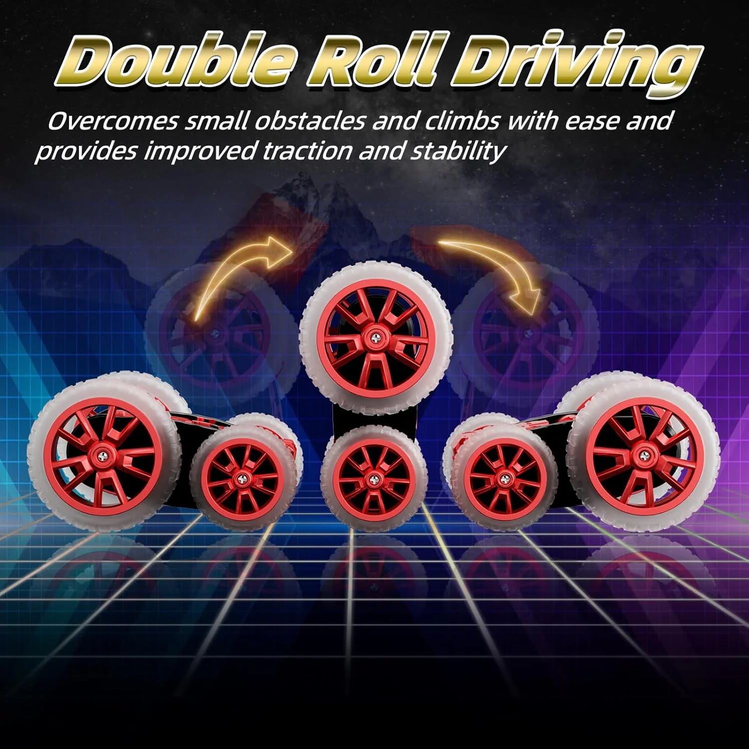 ماشین کنترلی آفرود چرخشی 360 درجه با چراغ های جذاب، ماشین دریفت کنترلی مناسب اسباب بازی کودکان پسر و دختر 4 تا 13 سال