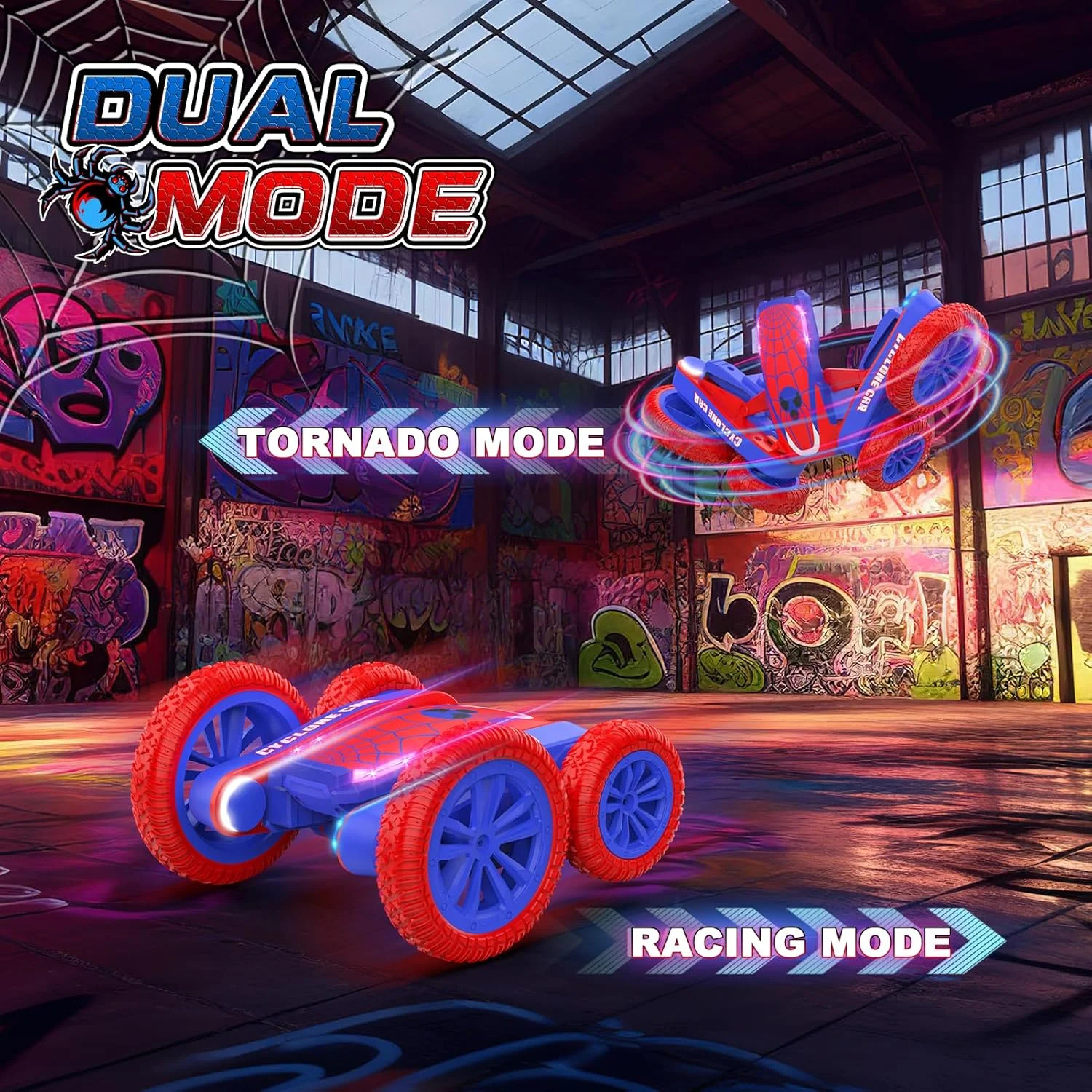 ماشین کنترلی برای کودکان - ماشین های آکروباتیک RC سریع 2.4 گیگاهرتزی با قابلیت رانندگی دو طرفه، خزنده RC چهار چرخ متحرک با قابلیت چرخش 360 درجه و چراغ، ماشین اسباب بازی شارژی برای پسران 6 7 8 9 10 ساله