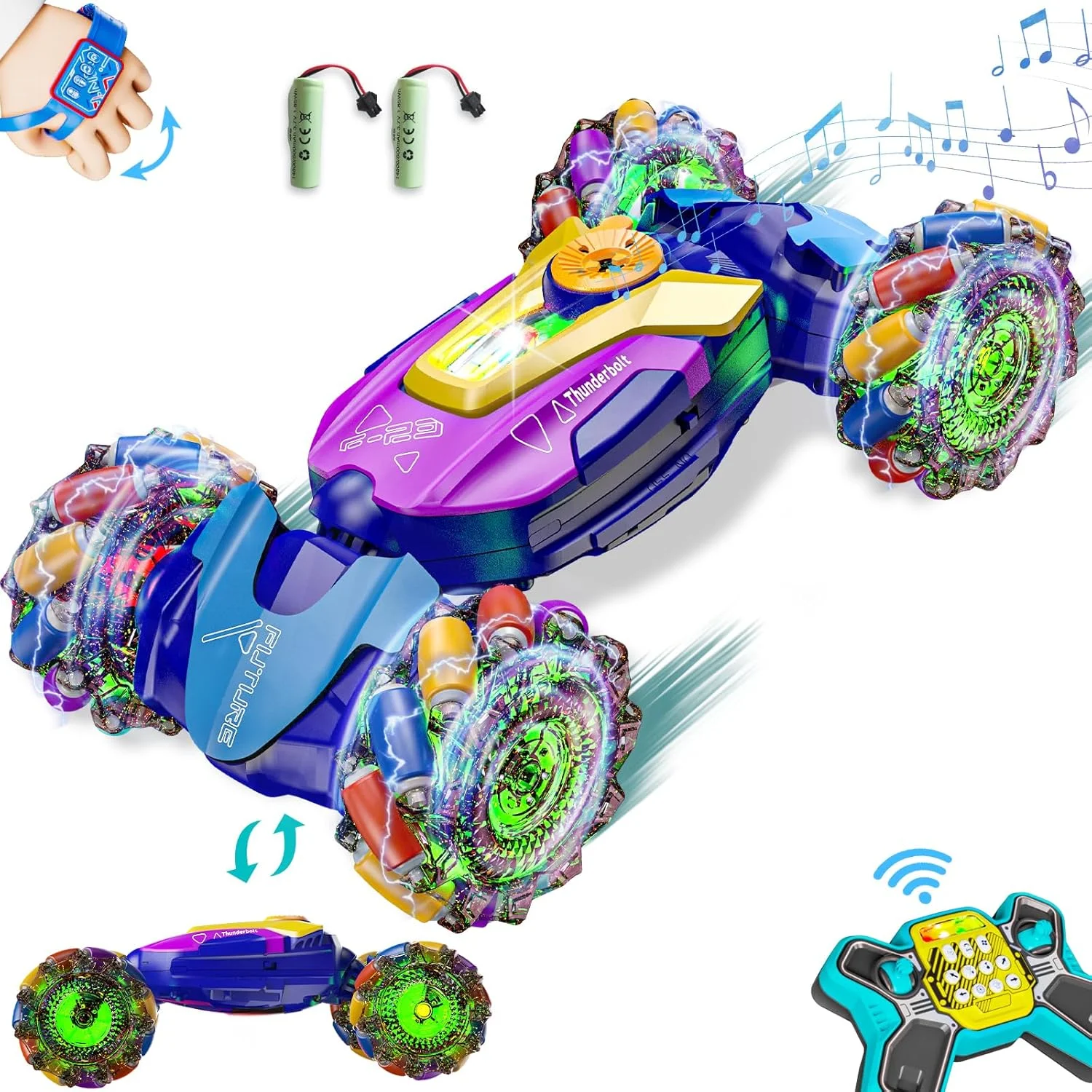 ماشین دریفت کنترلی، اسباب بازی ماشین کنترلی برای سنین 5-7-12، با نور، موسیقی و اسپری، 4WD چرخش 360 درجه مناسب تمام زمین ها، هدیه تولد برای پسران 4، 5، 6 ساله و بهترین ایده هدیه برای پسران و دختران 3-12 ساله