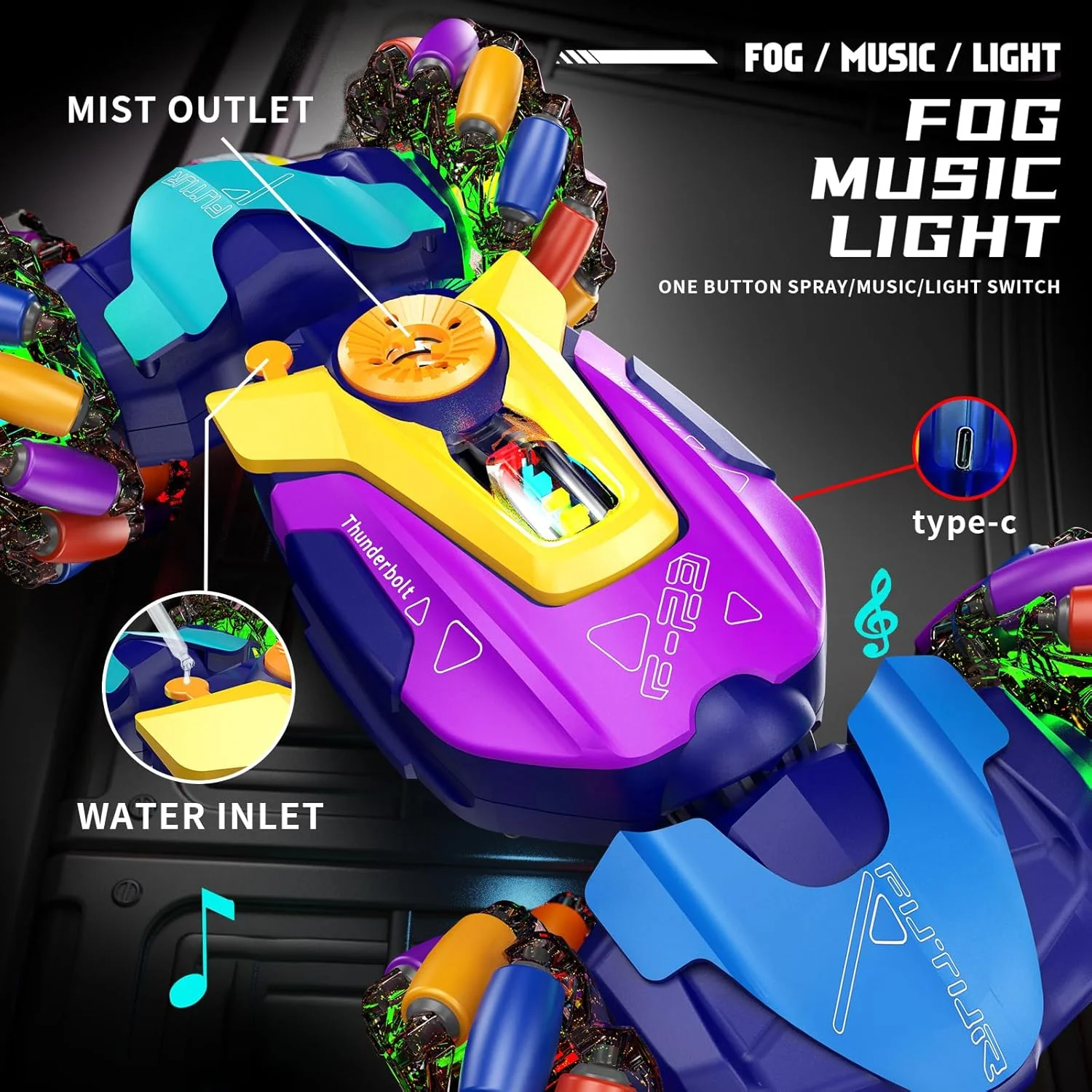 ماشین دریفت کنترلی، اسباب بازی ماشین کنترلی برای سنین 5-7-12، با نور، موسیقی و اسپری، 4WD چرخش 360 درجه مناسب تمام زمین ها، هدیه تولد برای پسران 4، 5، 6 ساله و بهترین ایده هدیه برای پسران و دختران 3-12 ساله