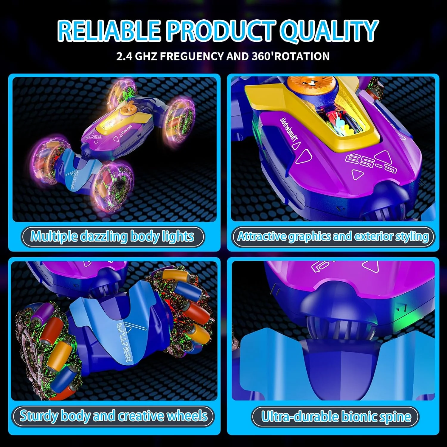 ماشین دریفت کنترلی، اسباب بازی ماشین کنترلی برای سنین 5-7-12، با نور، موسیقی و اسپری، 4WD چرخش 360 درجه مناسب تمام زمین ها، هدیه تولد برای پسران 4، 5، 6 ساله و بهترین ایده هدیه برای پسران و دختران 3-12 ساله