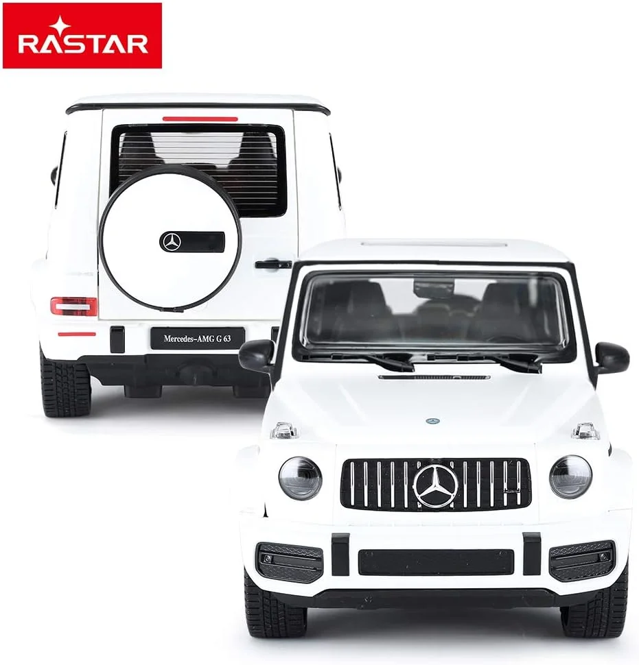 مدل ماشین مرسدس بنز G63 کنترلی Rastar - ماشین کنترلی برای بزرگسالان و کودکان - ماشین اسباب بازی الکتریکی مقیاس 1:14 - رنگ های شیک - رینگ های مشکی و لاستیک های لاستیکی (سفید)