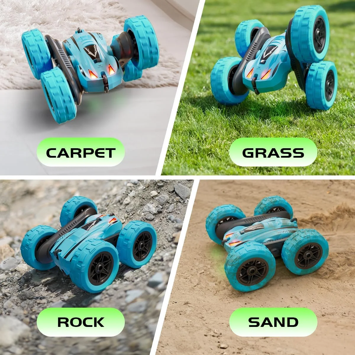 ماشین کنترلی، ماشین بدلکاری دو طرفه 360 درجه چرخان 2.4 گیگاهرتزی با چراغ جلو، اسباب بازی های ماشین تمام زمینی قابل شارژ برای پسران 5-12 سال