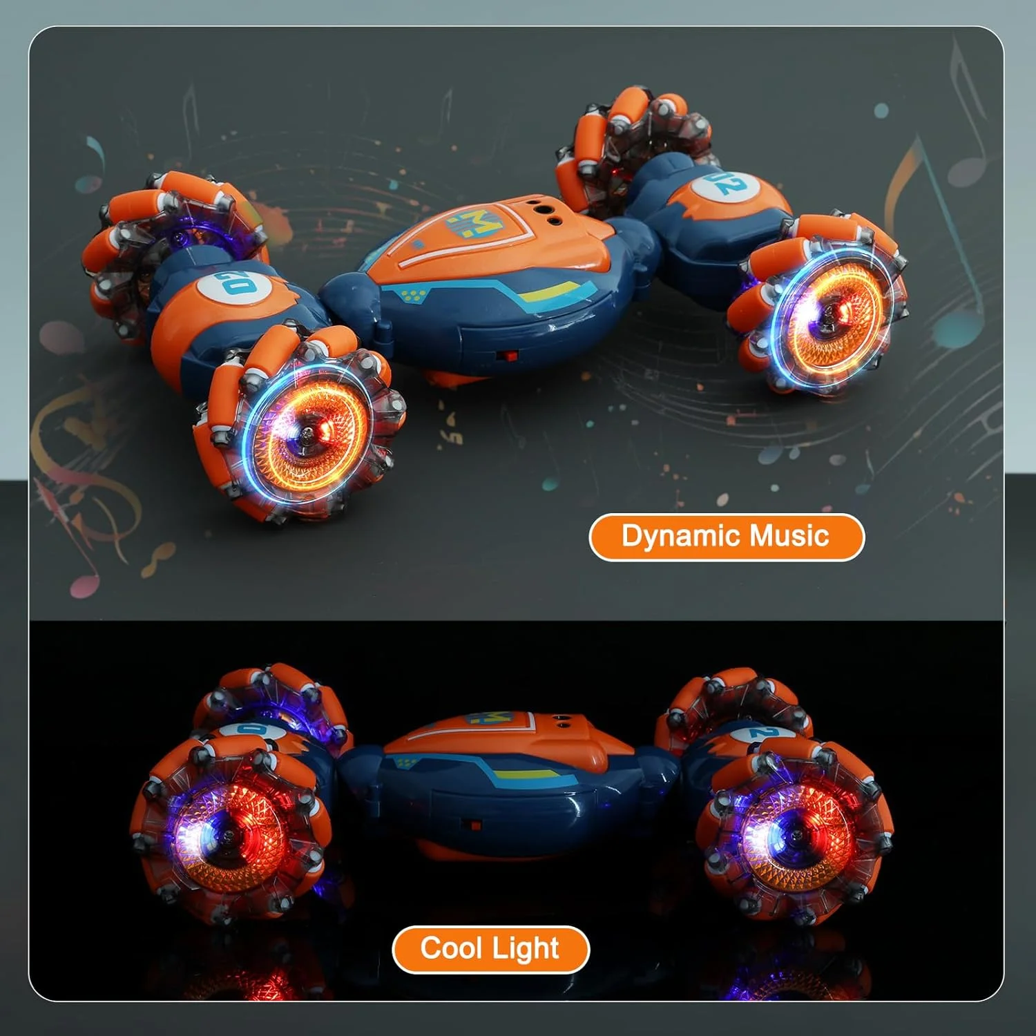 ماشین کنترلی حرکتی بدلکاری - اسباب بازی پسرانه مناسب سنین 6-8-12 سال، ماشین کنترلی 4WD با کنترل دست و قابلیت چرخش، دارای نور و موسیقی، هدیه تولد جذاب و ایده آل برای کودکان 7 9 10 11 12 ساله