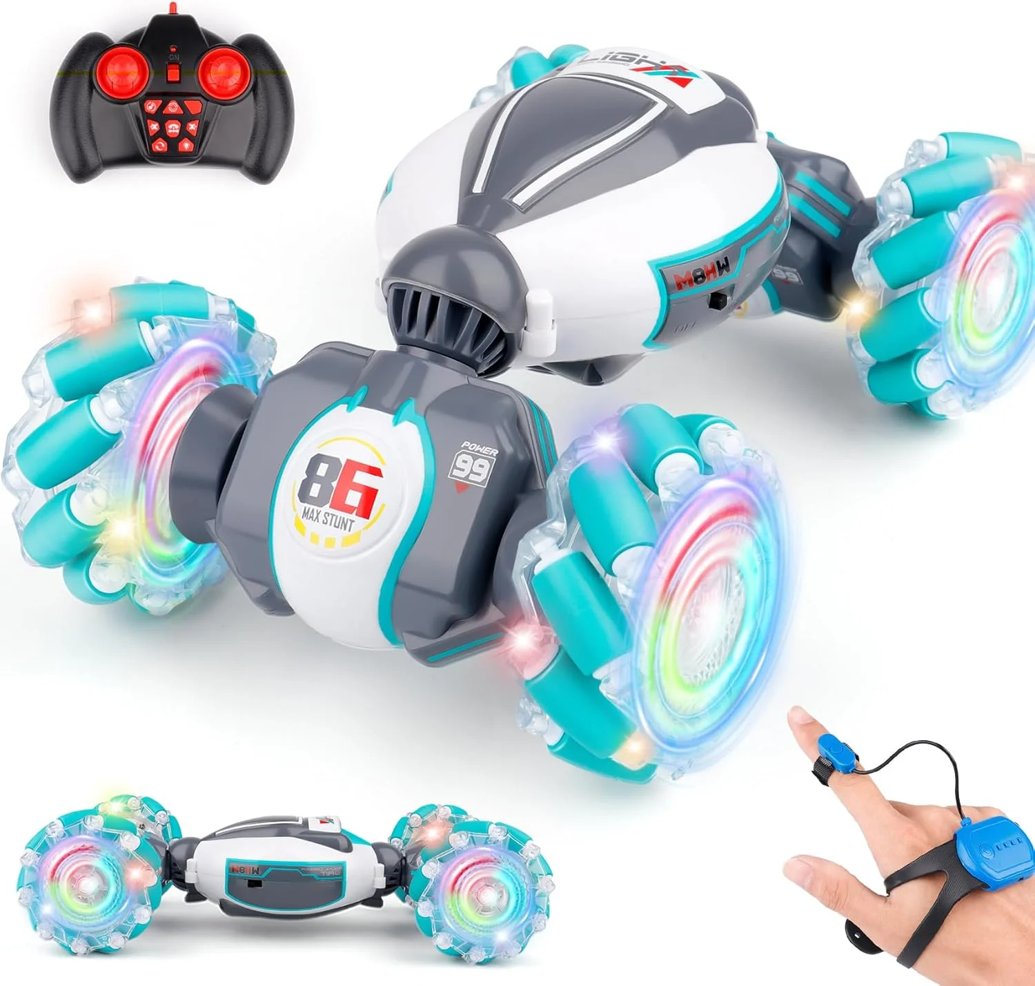 ماشین اسباب بازی بدلکاری کنترلی با اشاره PREPOP مناسب پسران 6 تا 12 سال - بهترین هدیه تولد برای کودکان 7، 8، 9، 10 و 11 ساله، ماشین های کنترلی 2.4 گیگاهرتزی با کنترل دستی، تبدیل شونده 4WD آفرود با قابلیت چرخش