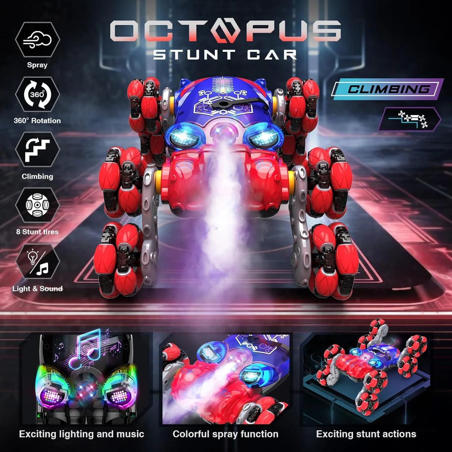 ماشین کنترلی، ماشین کنترلی 8WD با حسگر حرکتی، ماشین اسباب بازی پسرانه بدلکاری RC 2.4 گیگاهرتزی با اسپری و نور، هدیه اسباب بازی ماشین کنترلی دستی برای کودکان پسر 8 9 10 11 12 ساله