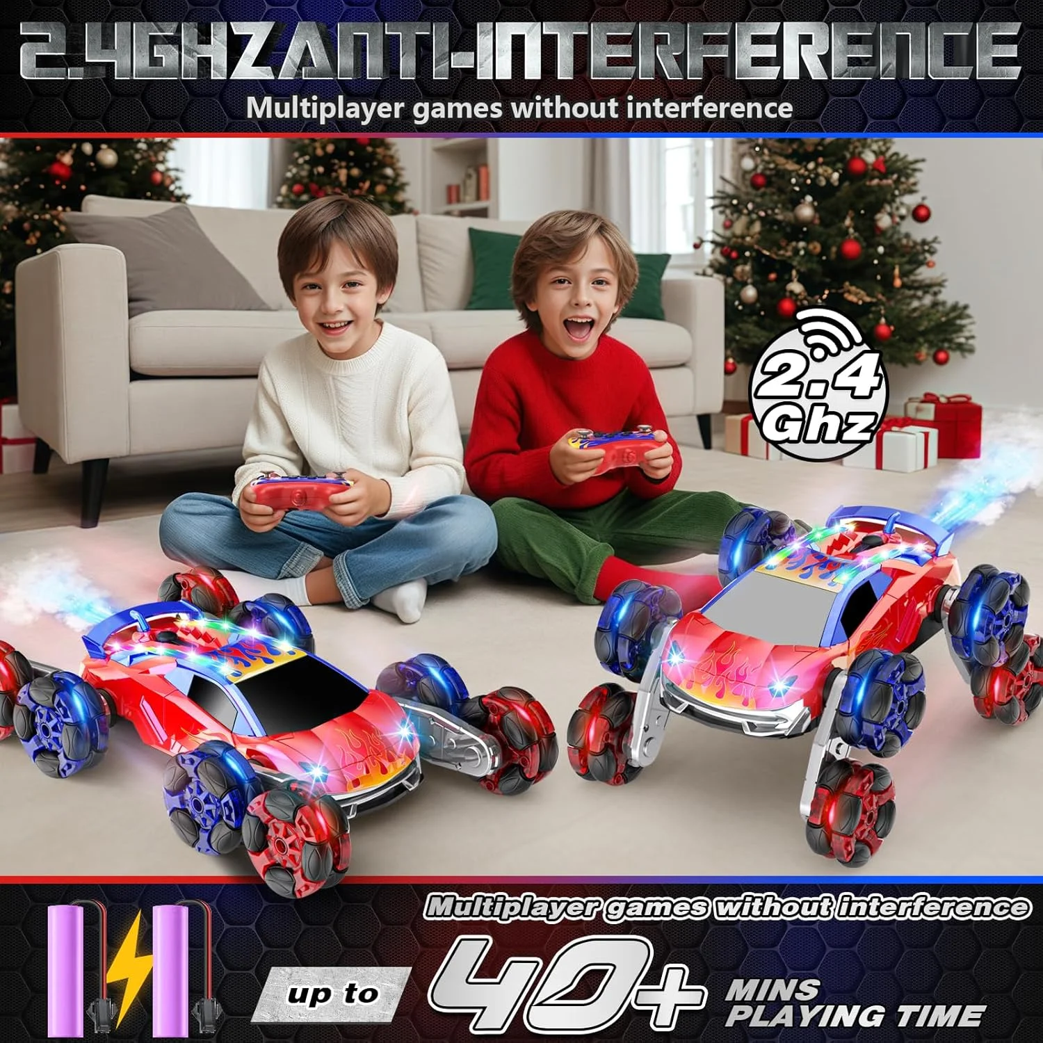 ماشین های کنترلی، اسباب بازی ماشین کنترلی تبدیل شونده برای سنین 4 تا 13 سال، شبیه سازی واقعیت، چراغ های جالب ماشین، اسباب بازی ماشین، ربات اسباب بازی 8WD چرخان 360 درجه برای هدیه تولد پسران و دختران