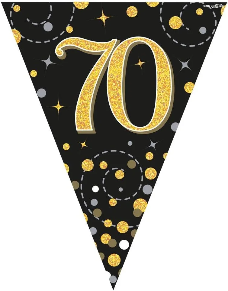 ریسه پرچمی تولد 70 سالگی اوکتری طرح مشکی و طلایی