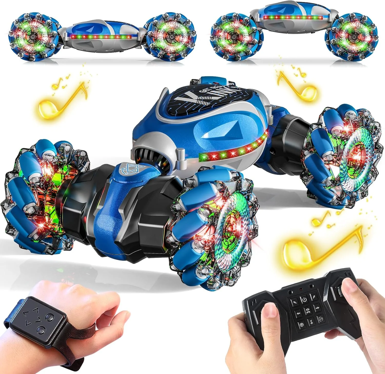 ماشین بدلکاری کنترلی با حسگر حرکتی، اسباب بازی هدیه برای پسران 4-7 و 8-12 ساله، ماشین های دریفت 4WD 2.4 گیگاهرتزی با قابلیت چرخش و کنترل با دست، ماشین های آفرود با قابلیت چرخش 360 درجه و تغییر شکل به همراه نور و موسیقی برای تولد