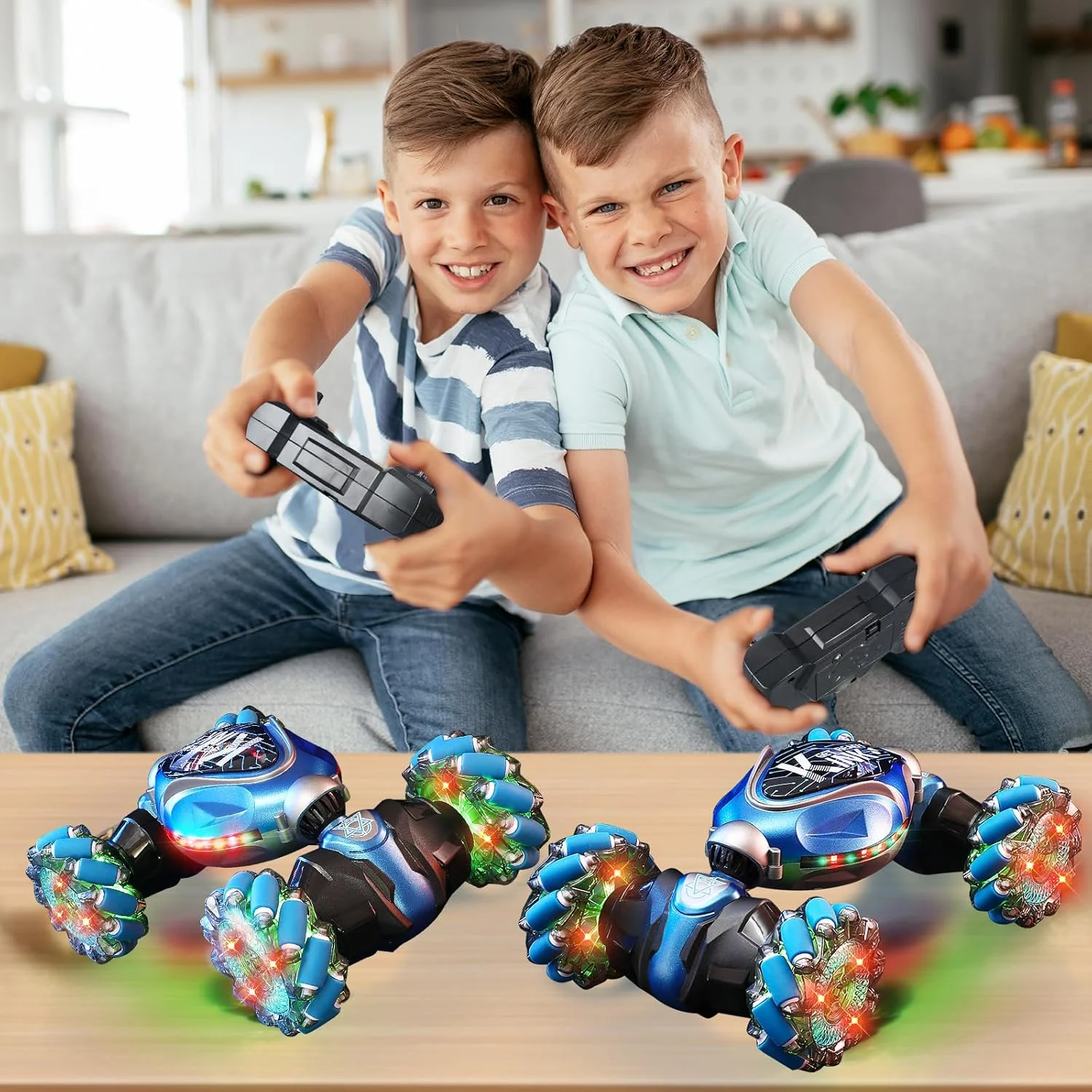 ماشین بدلکاری کنترلی با حسگر حرکتی، اسباب بازی هدیه برای پسران 4-7 و 8-12 ساله، ماشین های دریفت 4WD 2.4 گیگاهرتزی با قابلیت چرخش و کنترل با دست، ماشین های آفرود با قابلیت چرخش 360 درجه و تغییر شکل به همراه نور و موسیقی برای تولد