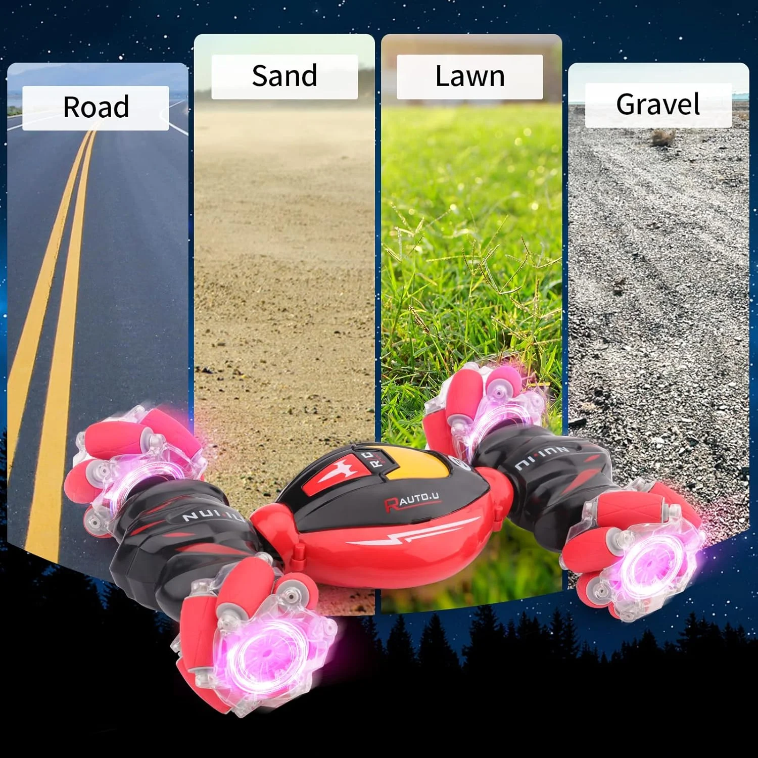 ماشین اسباب بازی کنترلی با حسگر حرکتی برای پسران - ایده های جالب هدیه تولد برای کودکان 6 7 8 9 10 11 12 ساله، ماشین کنترلی از راه دور 2.4 گیگاهرتزی 4WD با کنترل دست، دارای نور و موسیقی