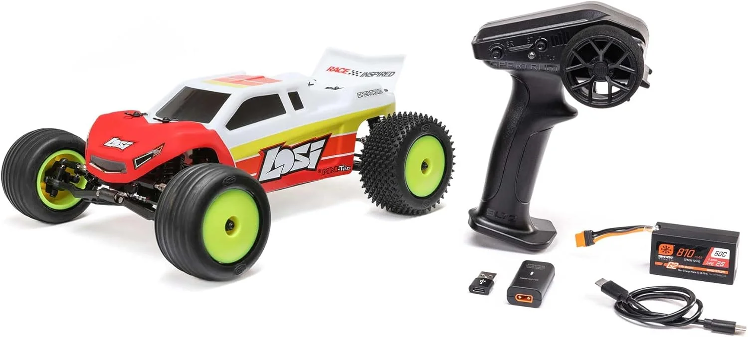 کامیون استادیومی براشلس Losi Mini-T 2.0 2WD RTR مقیاس 1/18 به همراه باتری و شارژر - قرمز LOS-1056T1