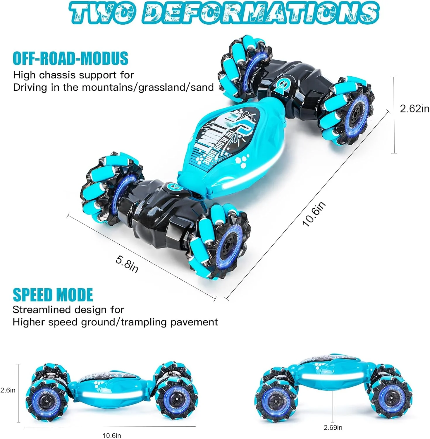 ماشین کنترلی حرکتی برای کودکان، 4WD 2.4GHz کنترل از راه دور مناسب 6/7/8/9/10/11/12 سال، ماشین آفرود چرخشی دو طرفه با قابلیت چرخش 360 درجه، دارای نور و موسیقی، هدیه برای کودکان