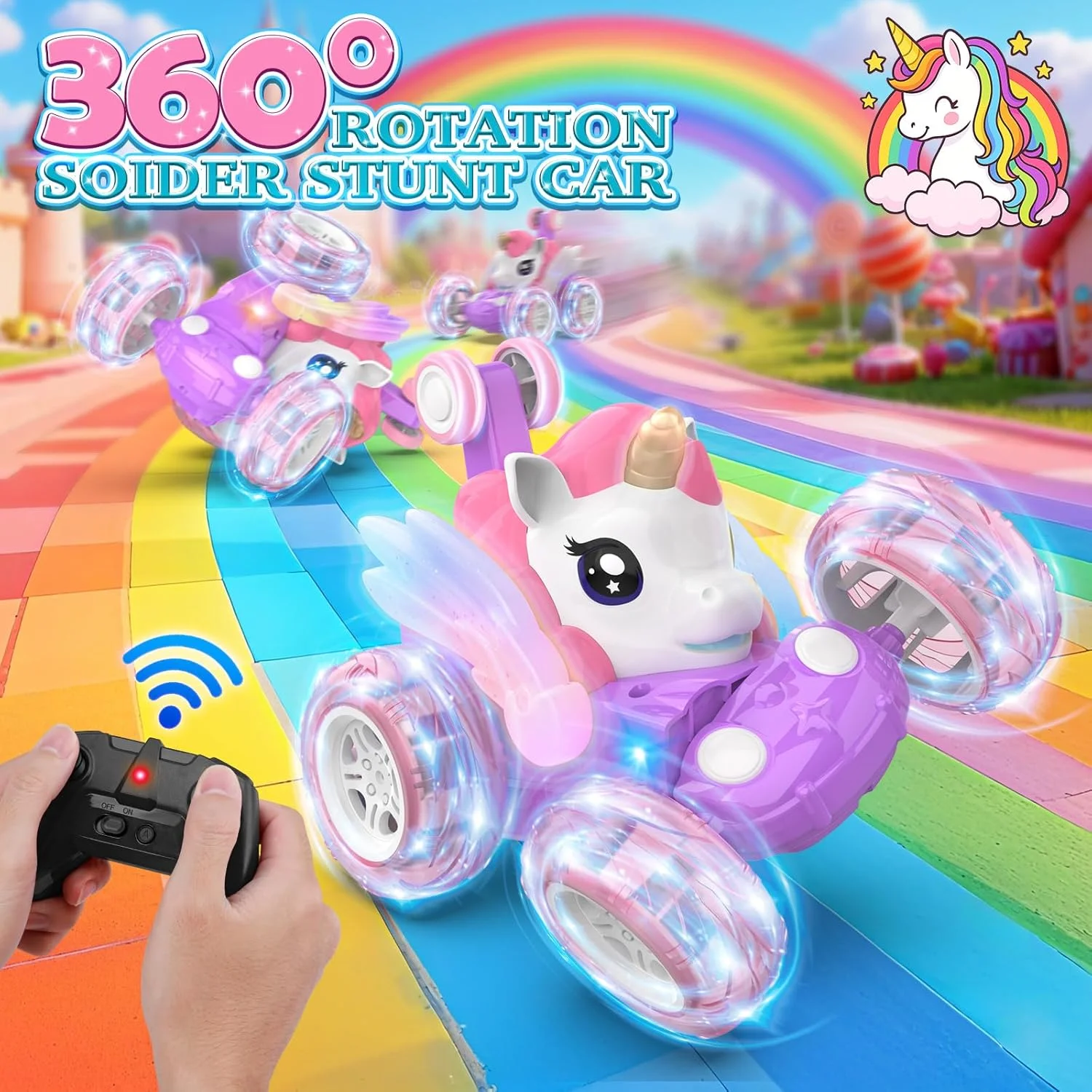 ماشین کنترلی از راه دور، ماشین های RC بدلکاری با قابلیت چرخش 360 درجه با فرکانس 2.4 گیگاهرتز، دارای چراغ های چرخ دار، اسباب بازی هدیه برای پسران و دختران 3 4 5 6 7 8 9 10 11 12 ساله (صورتی)