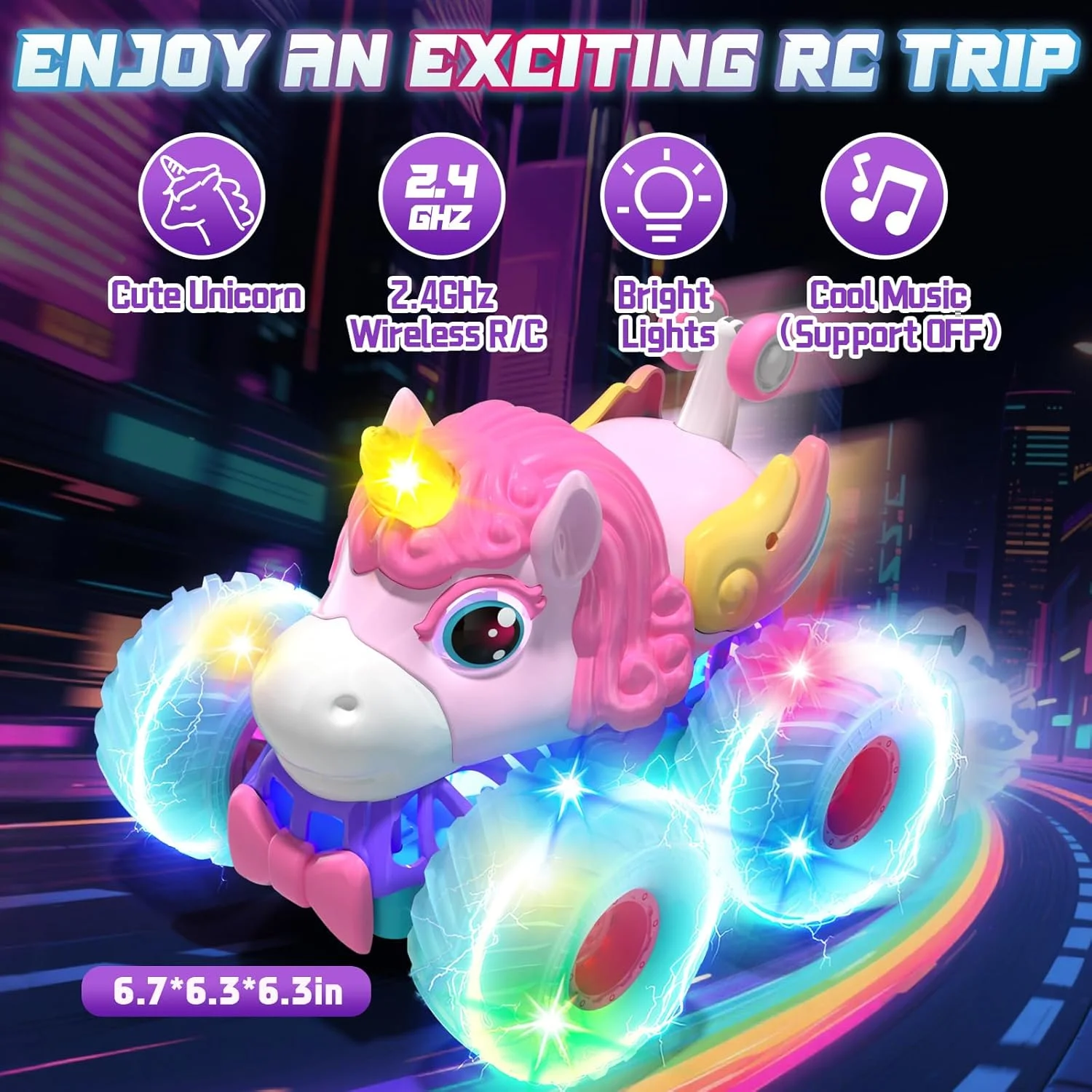 ماشین کنترلی Lehoo Castle برای دختران، چرخش 360 درجه، اسباب بازی کامیون هیولا تکشاخ با چراغ های LED، ماشین بدلکاری RC چهار چرخ متحرک قابل شارژ، کامیون RC 2.4 گیگاهرتز برای هدیه تولد دختران 3 4 5 6 7 8 ساله