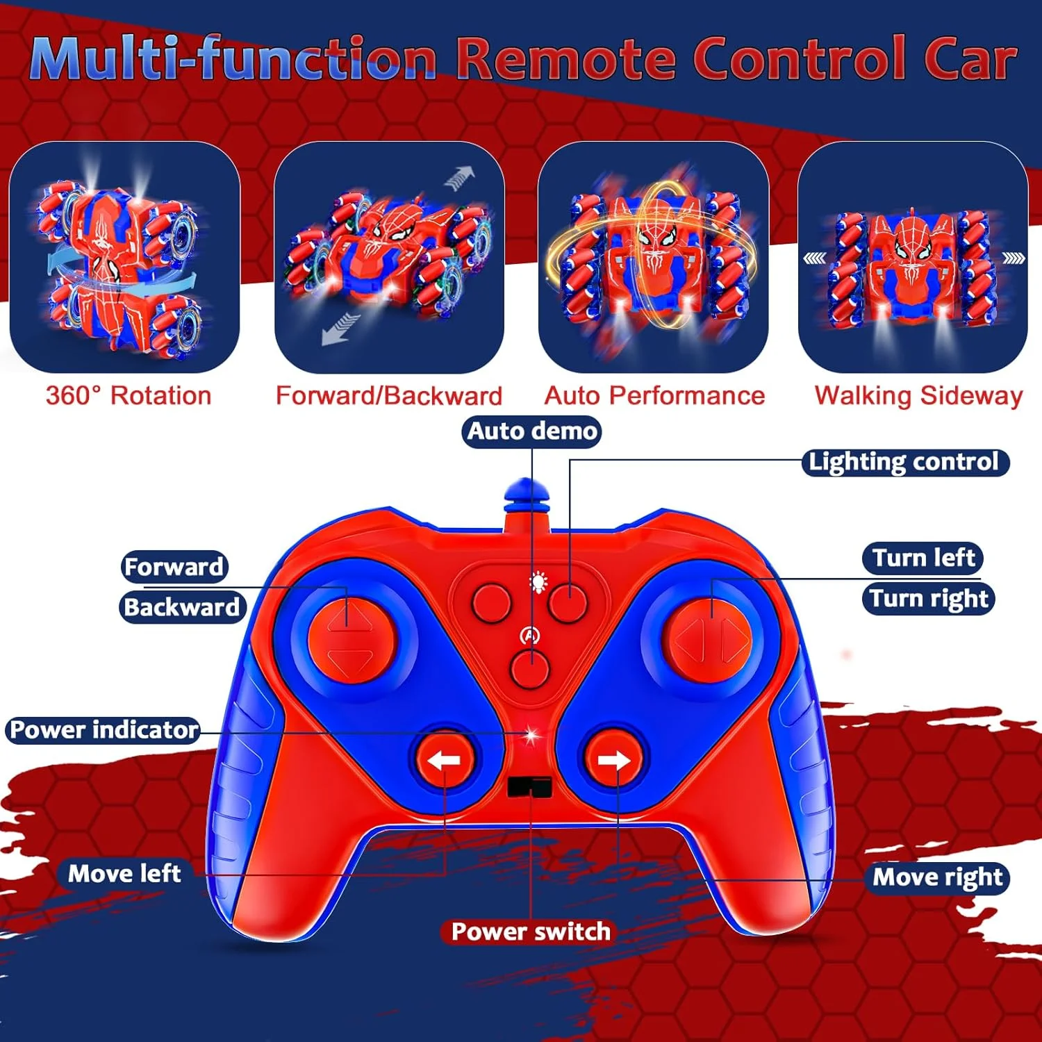 ماشین کنترلی برای کودکان، ماشین های آرسی اسباب بازی مسابقه ای با چراغ و کنترلر، هدیه تولد برای پسران و دختران 3 4 5 6 7 8 9 ساله