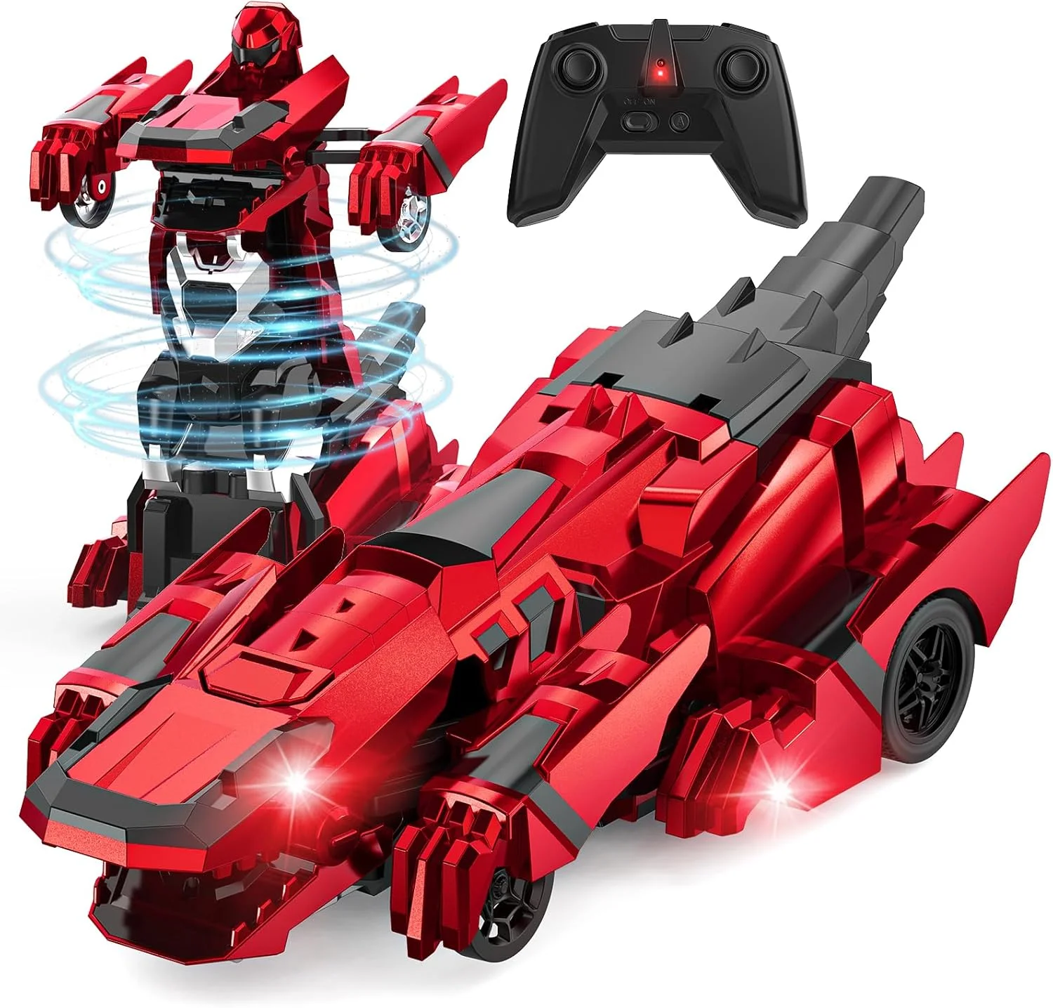 ماشین های تبدیل شونده دایناسوری کنترلی برای پسران 4-7 8-12، ربات تبدیل شونده ماشین کنترلی 2.4 گیگاهرتز (قرمز)